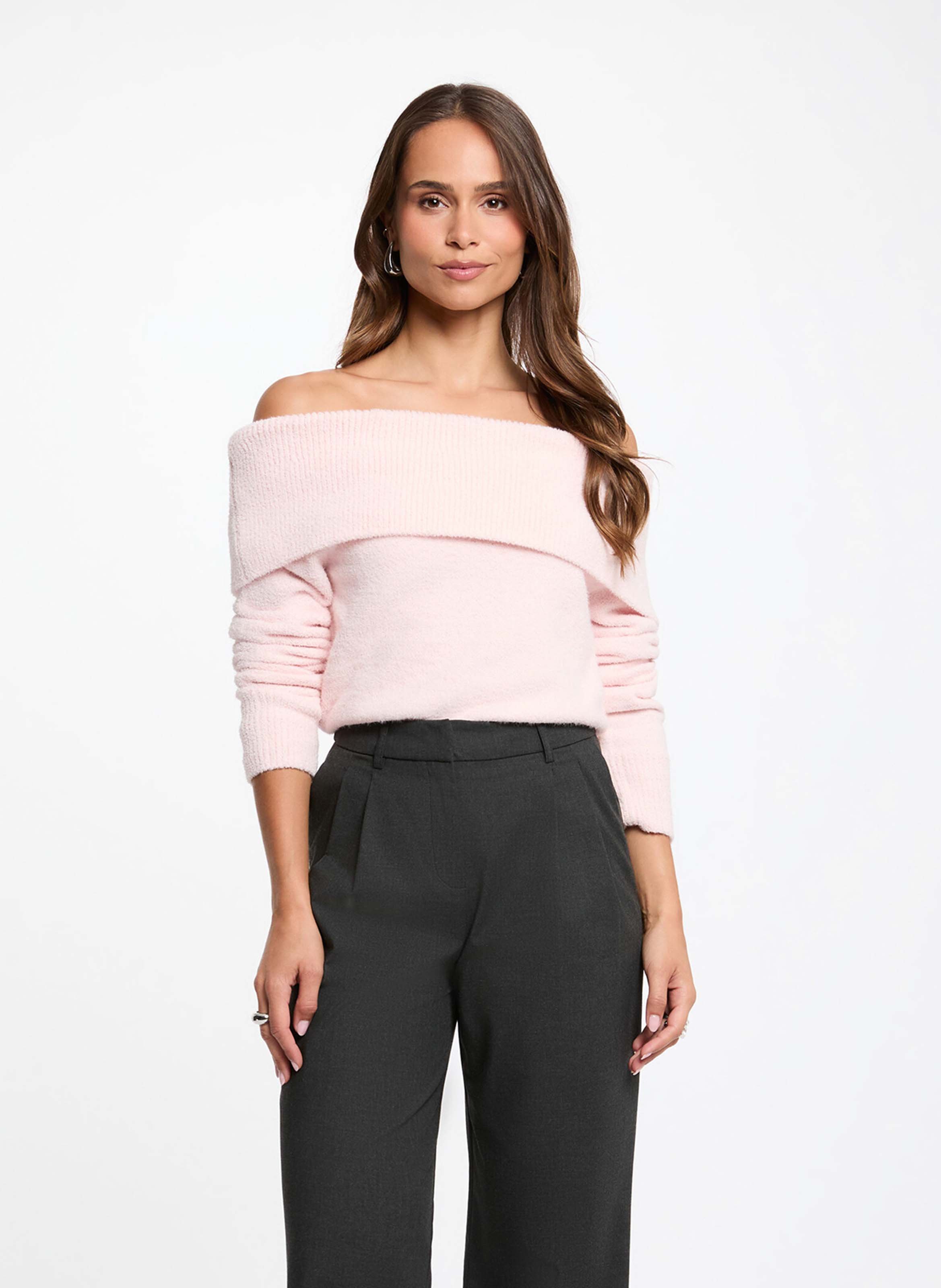 Pull ajustée col bardot en maille MORGAN