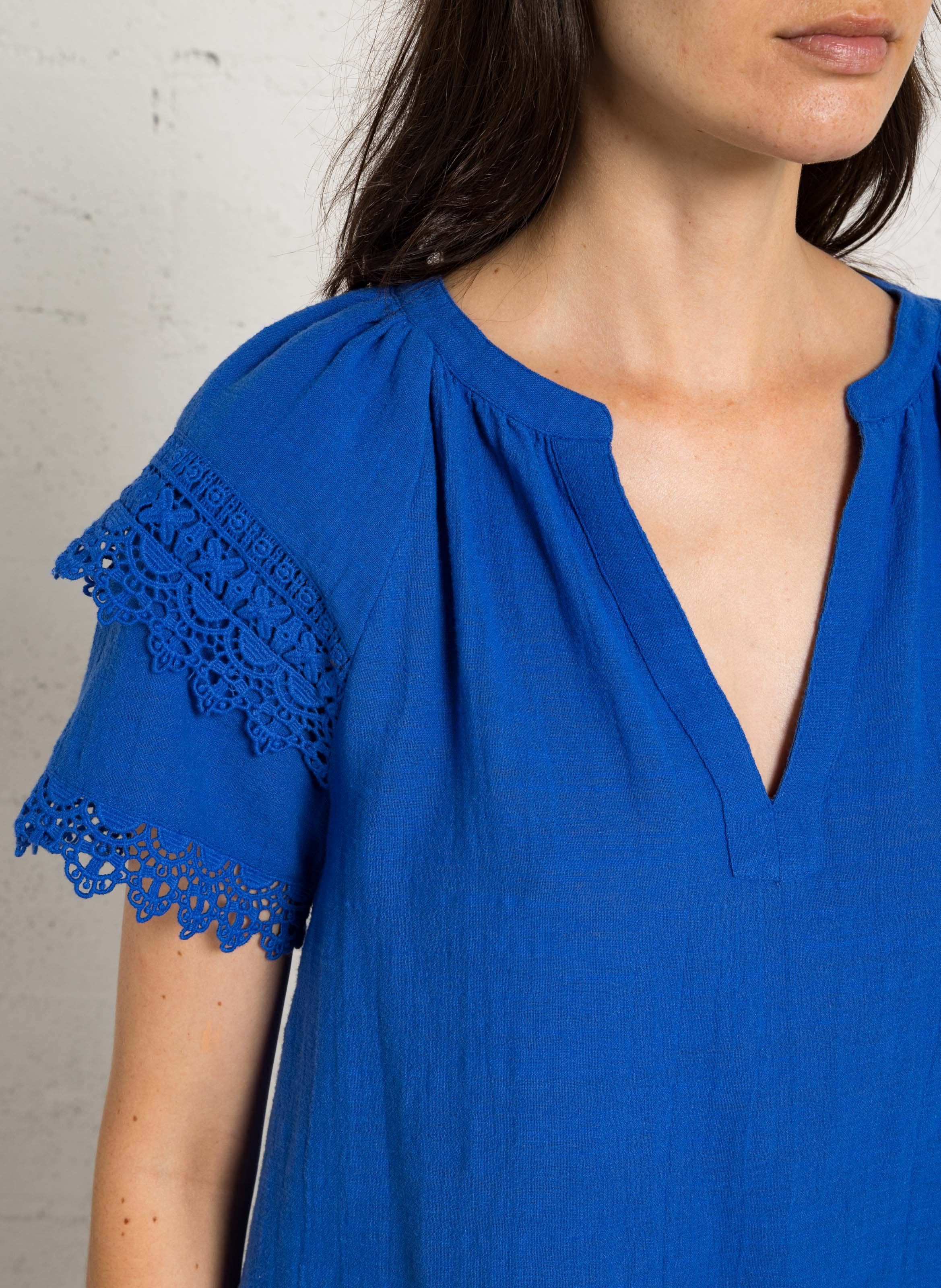 V-neck cotton blouse MAISON 123 Blue