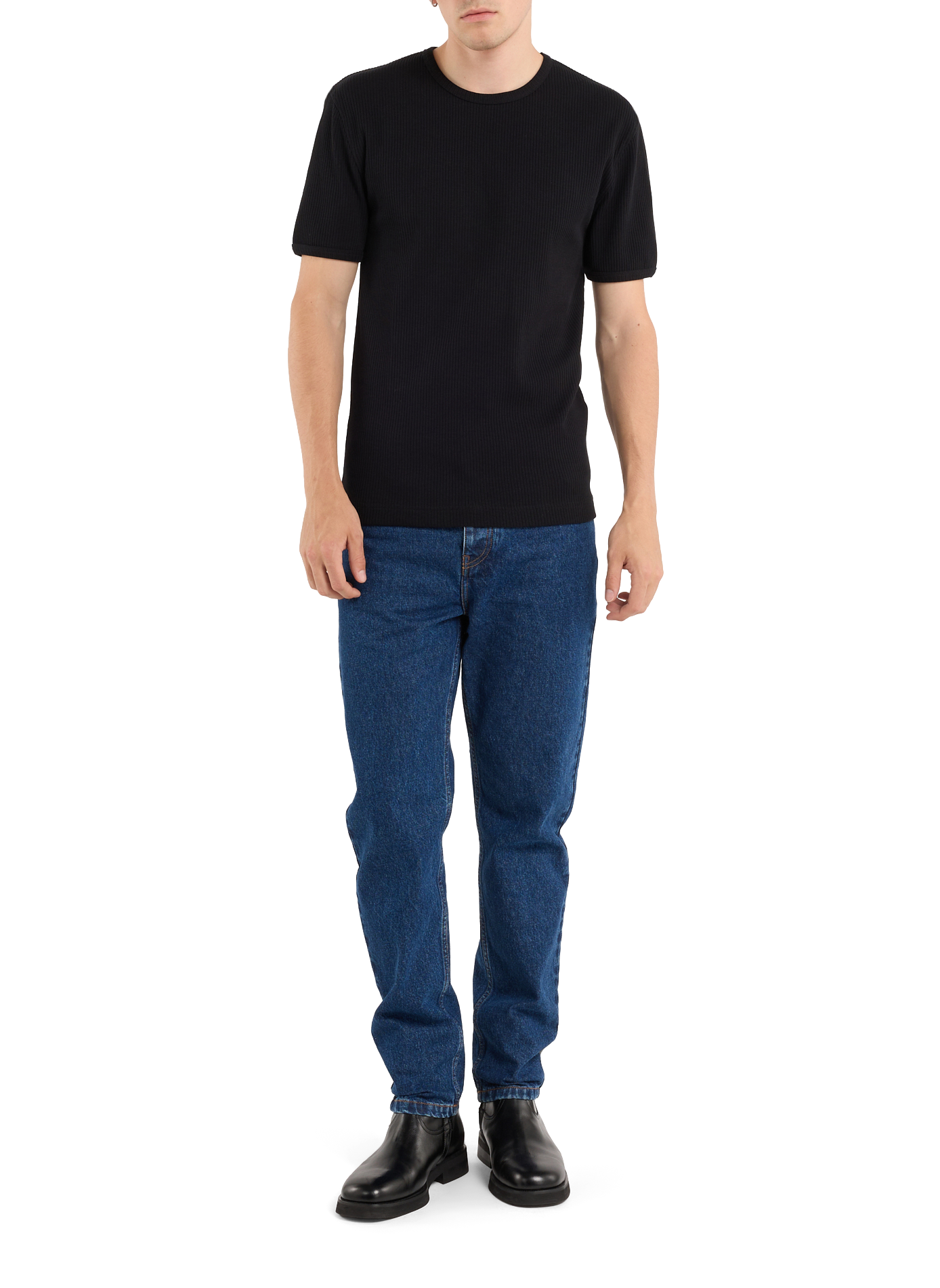 Straight round neck ribbed cotton T-shirt SAISON 1865 Black