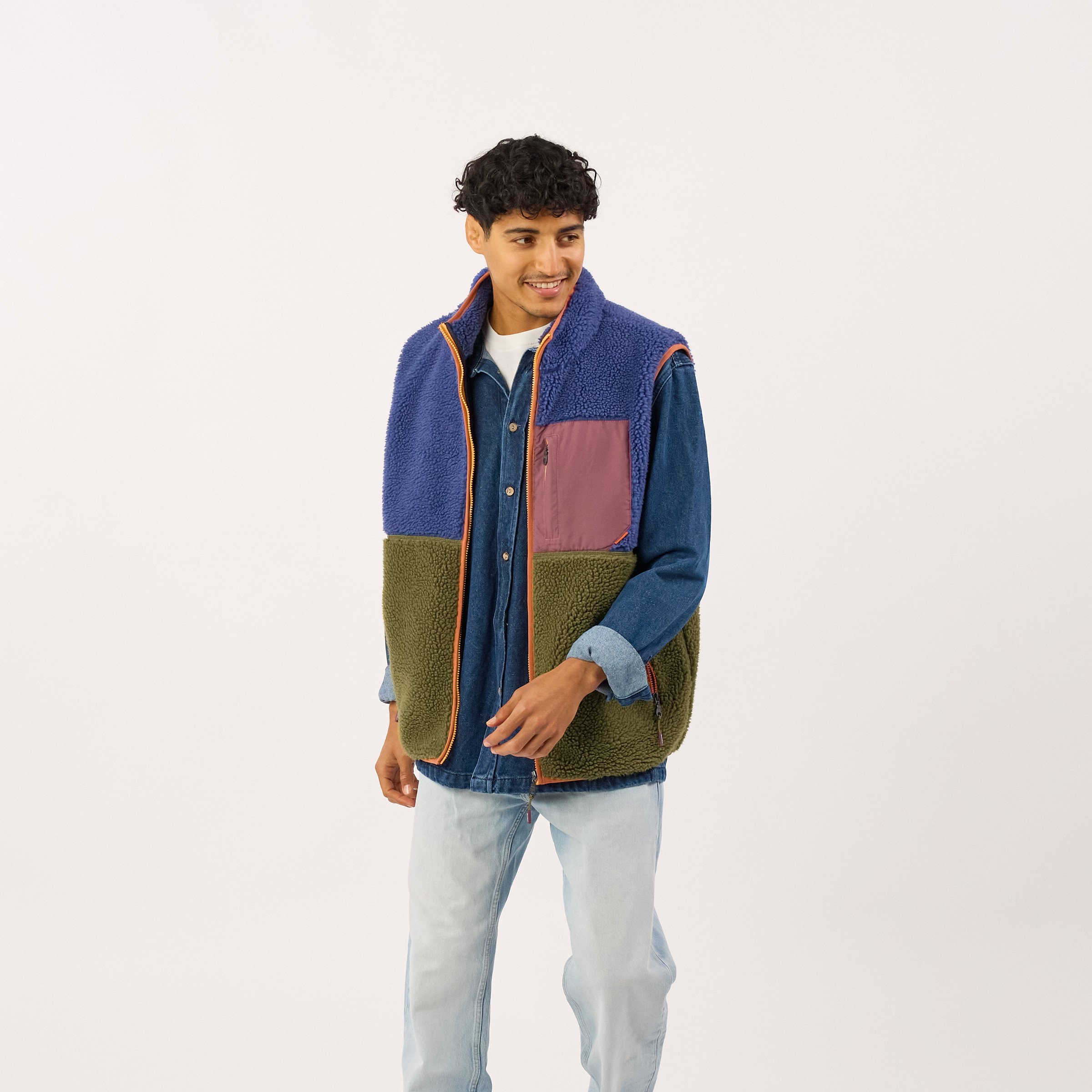 Sleeveless Sherpa Zip-Up Vest | Blue BILLYBELT Men