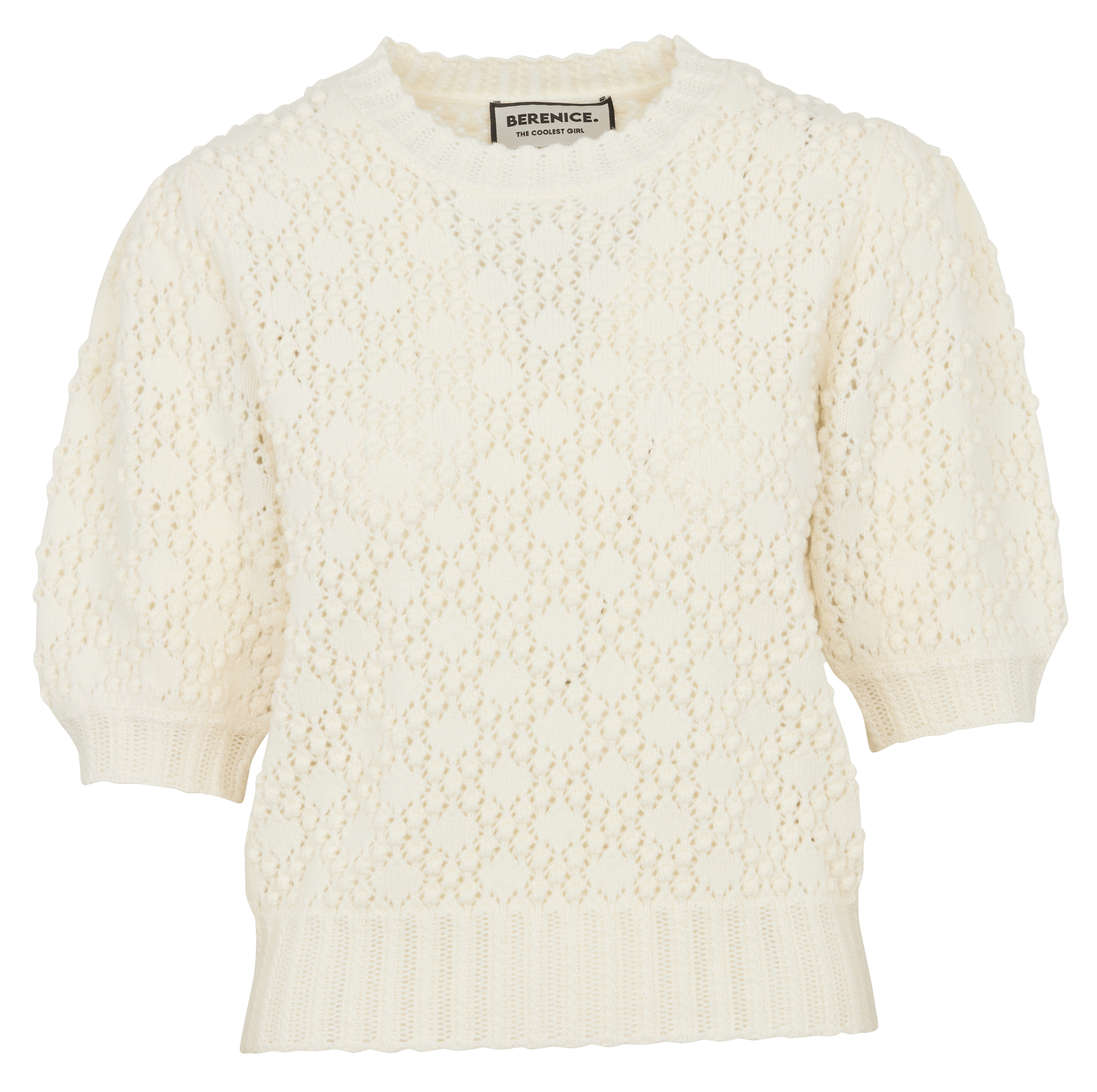 Gerader Wollpullover mit kurzen Ärmeln BERENICE Weiss