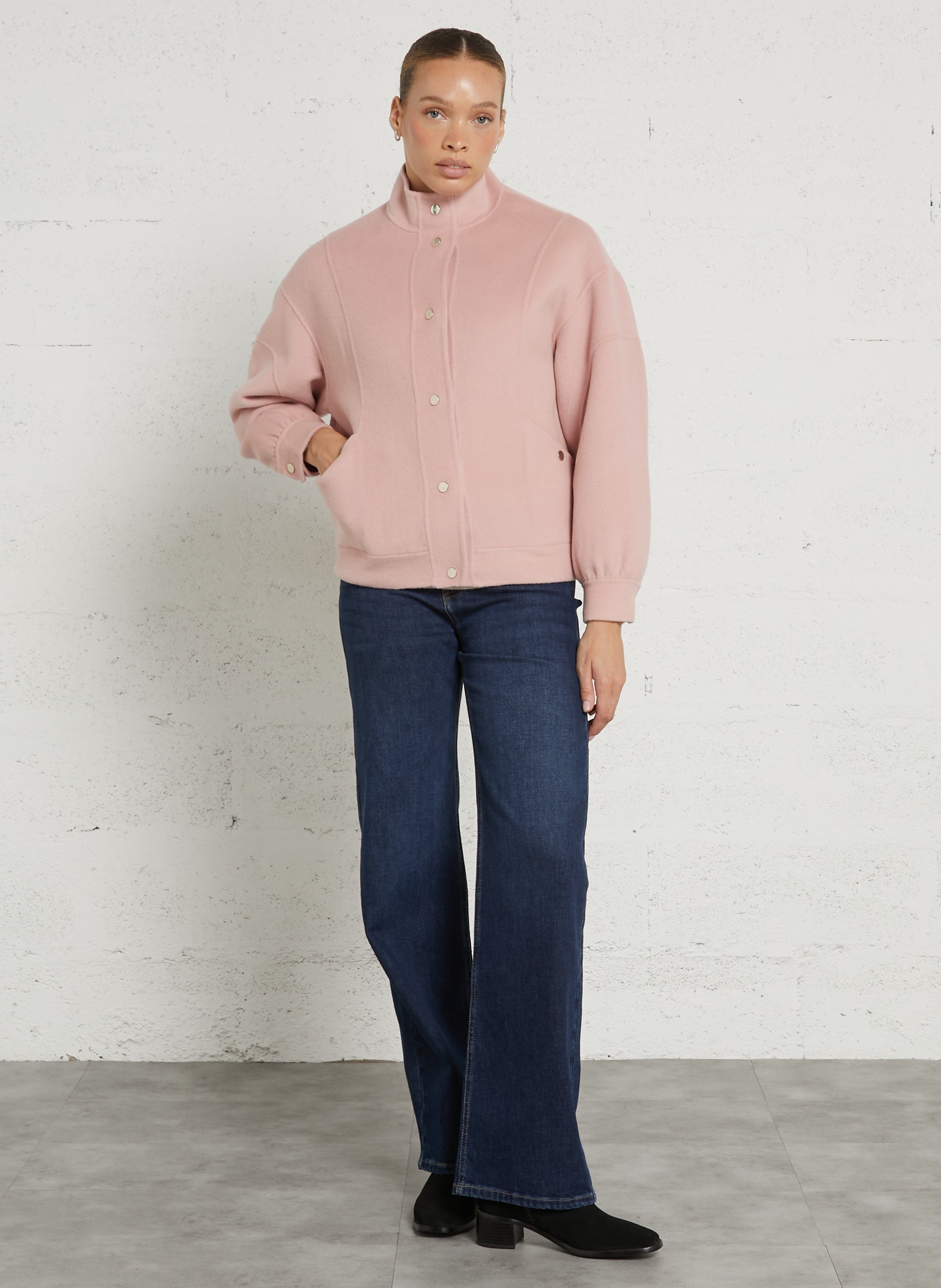 Veste droite à col classique en laine mélangée MAISON 123 Rose