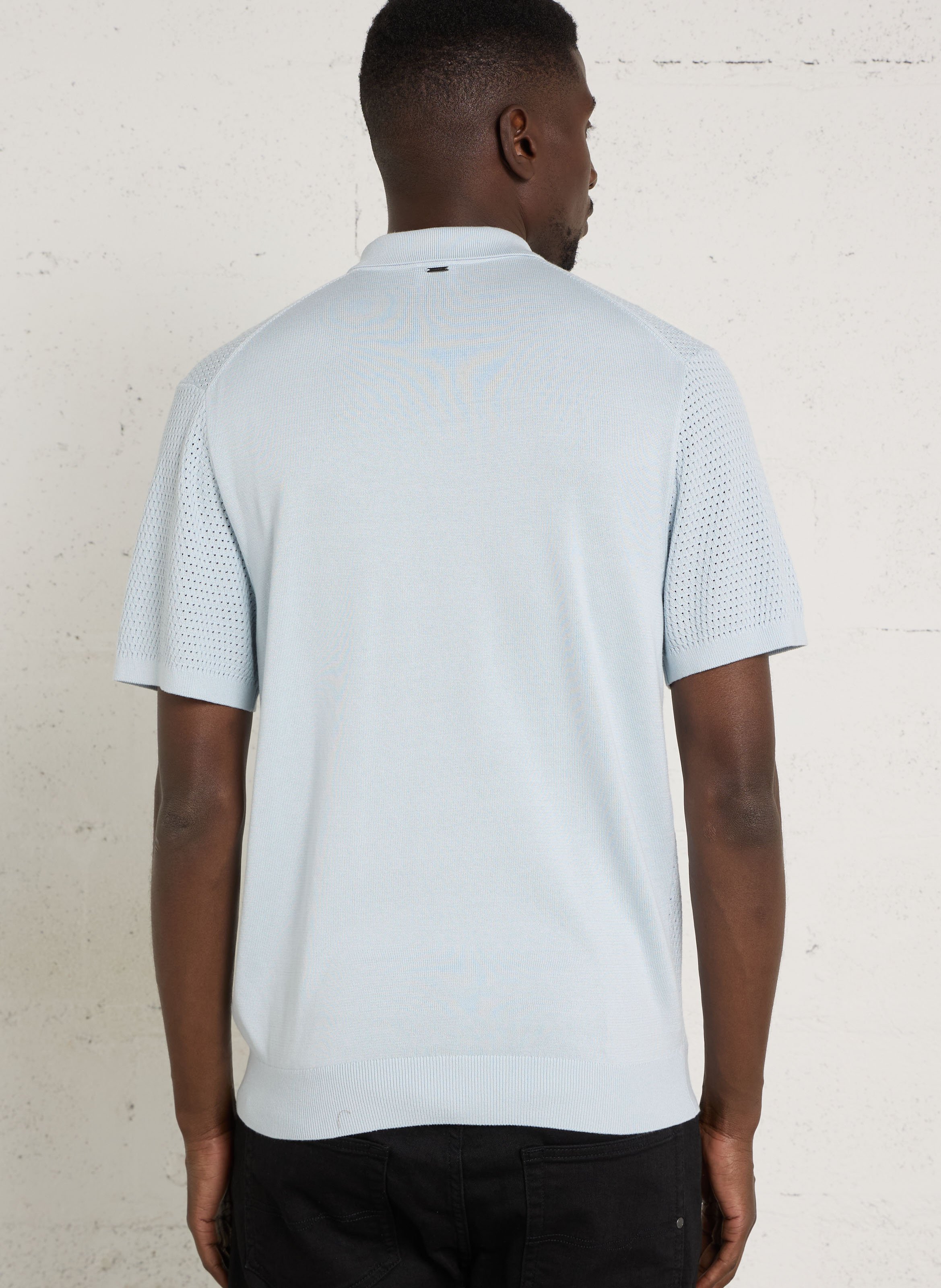 Short-sleeved polo shirt in a cotton-blend knit IKKS Blue