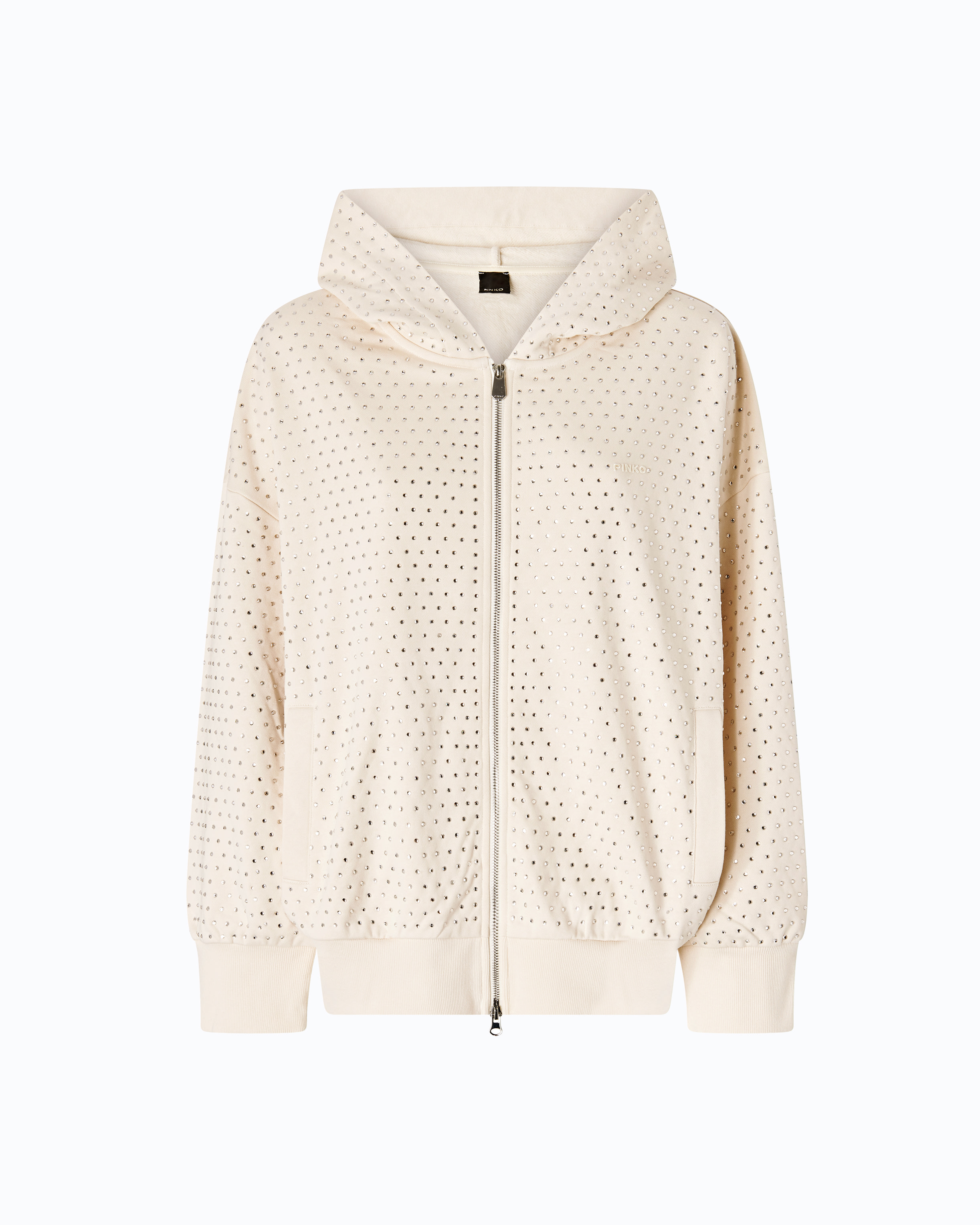 Sweat-shirt zippé à capuche avec strass all-over PINKO Beige
