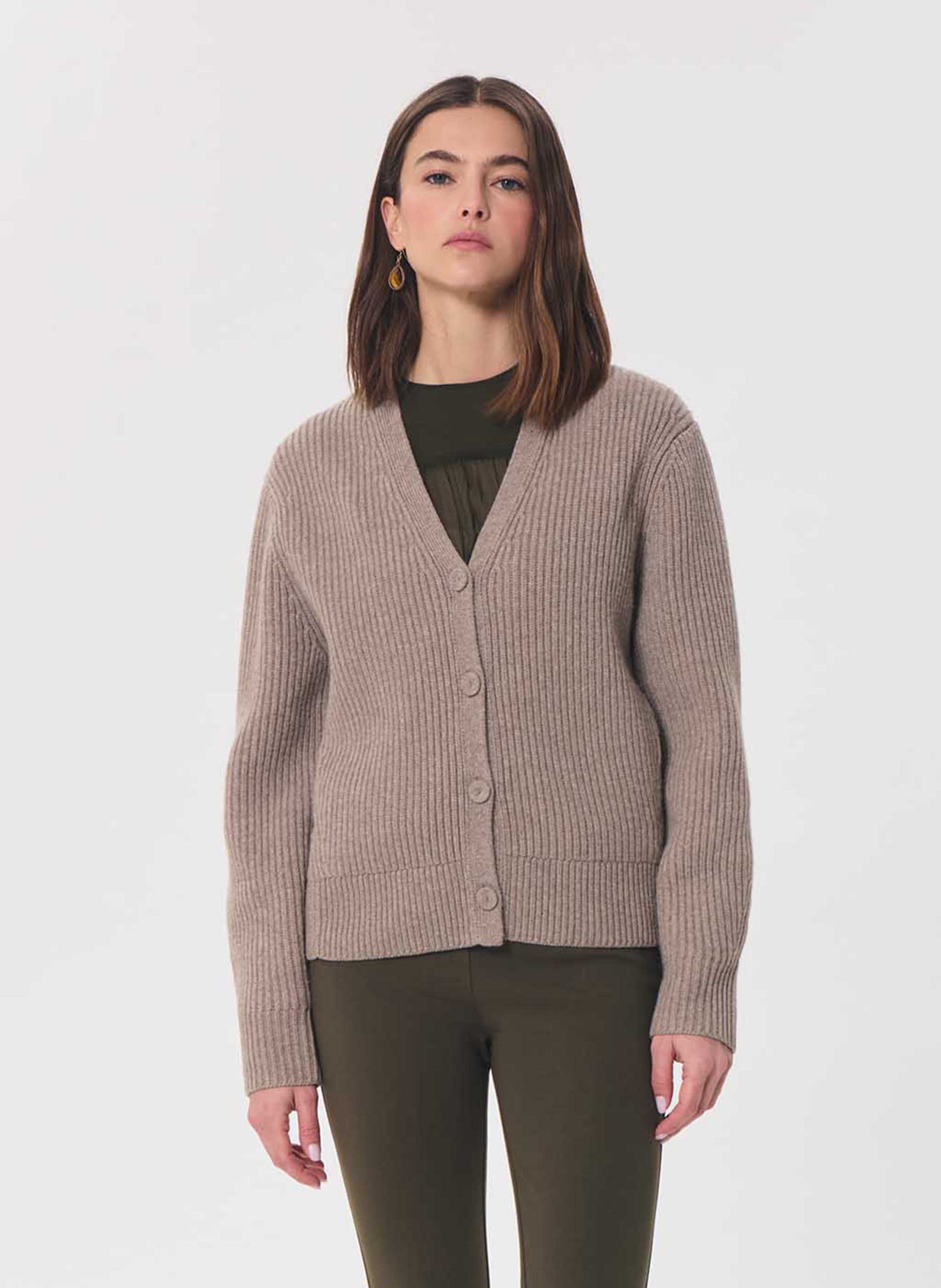 Loose-fit wool-blend V-neck cardigan TARA JARMON Brown