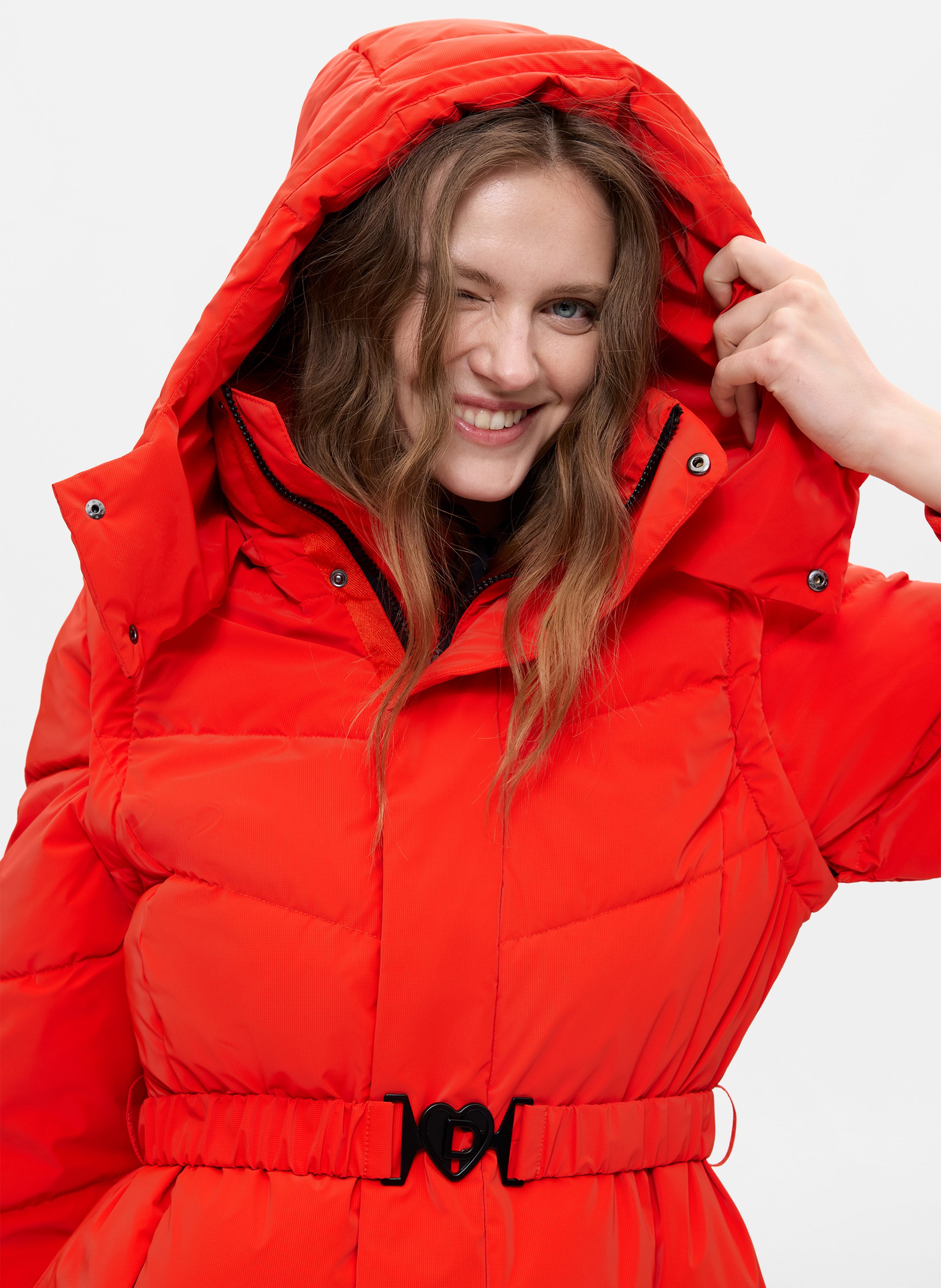Langer Steppmantel mit Stehkragen und Kapuze DESIGUAL Orange
