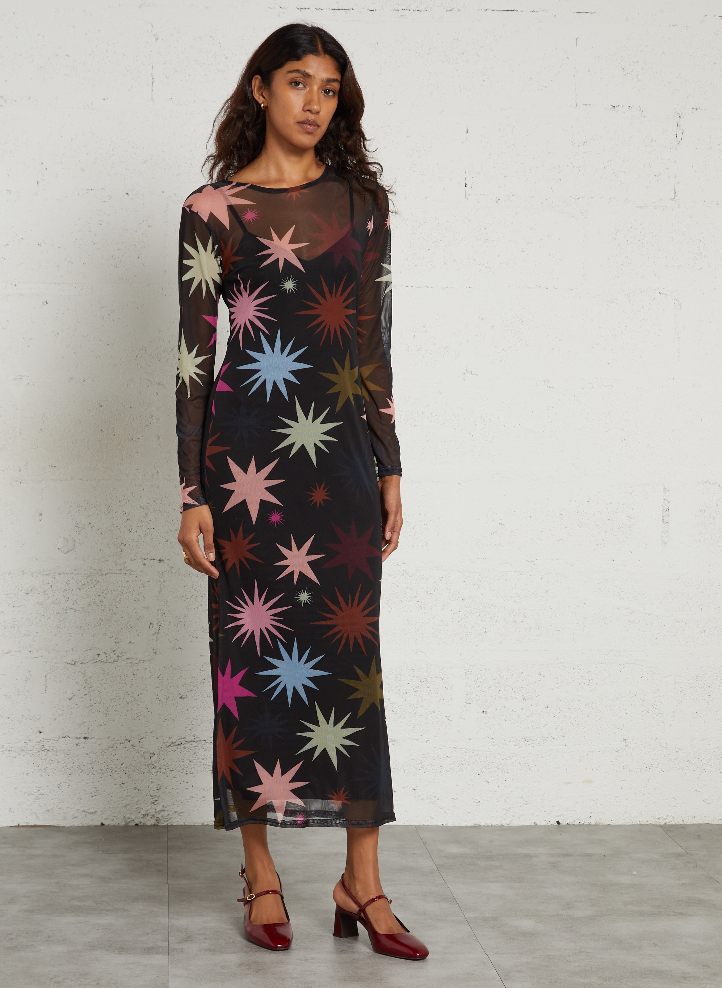 Langes Kleid mit Print | Schwarz NEVER FULLY DRESSED Damen