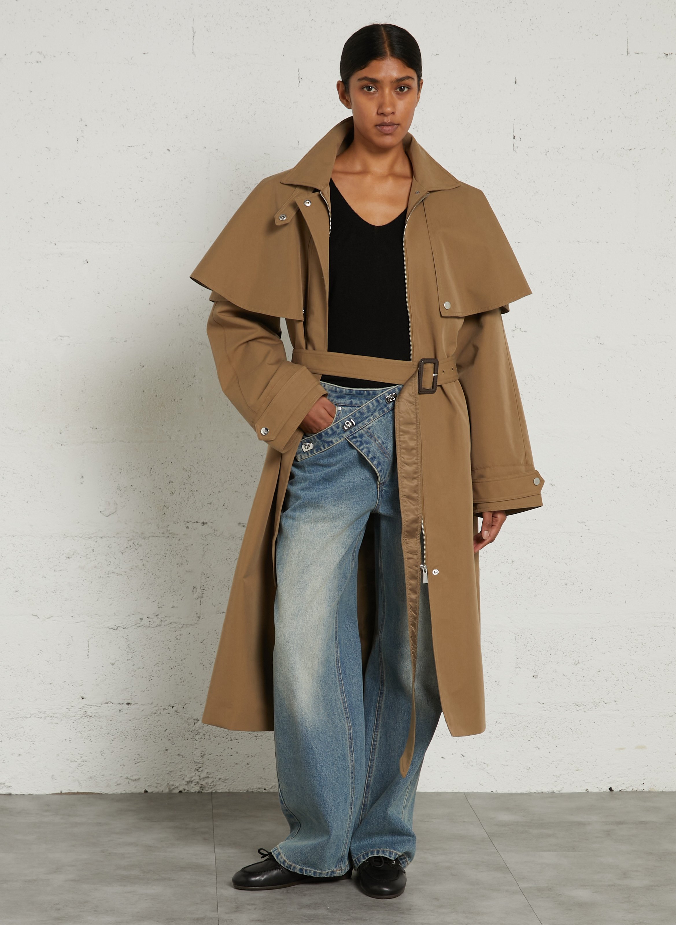 Trench long cintré en coton BERENICE Beige