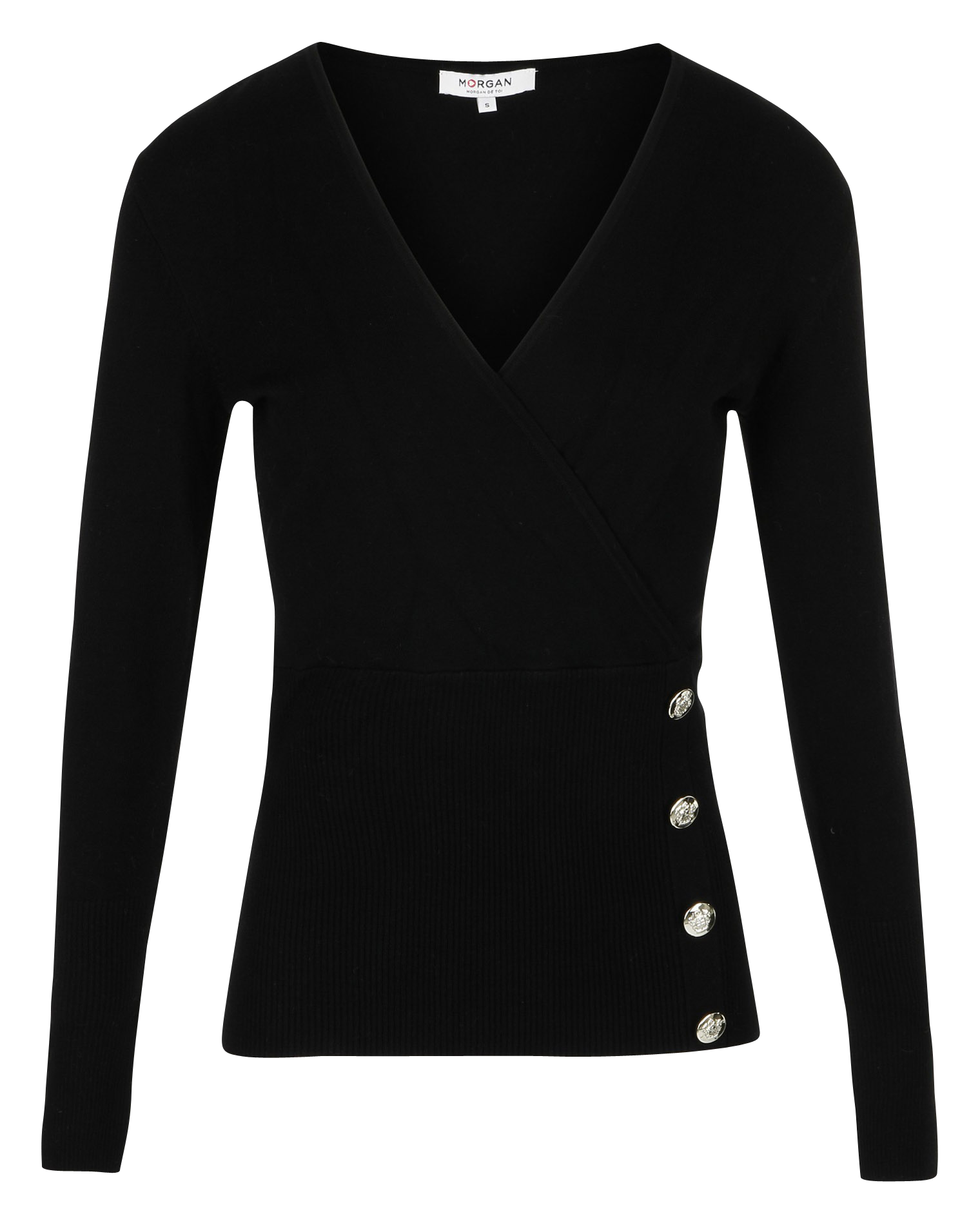 Pull col V avec boutonnage asymétrique MORGAN Noir