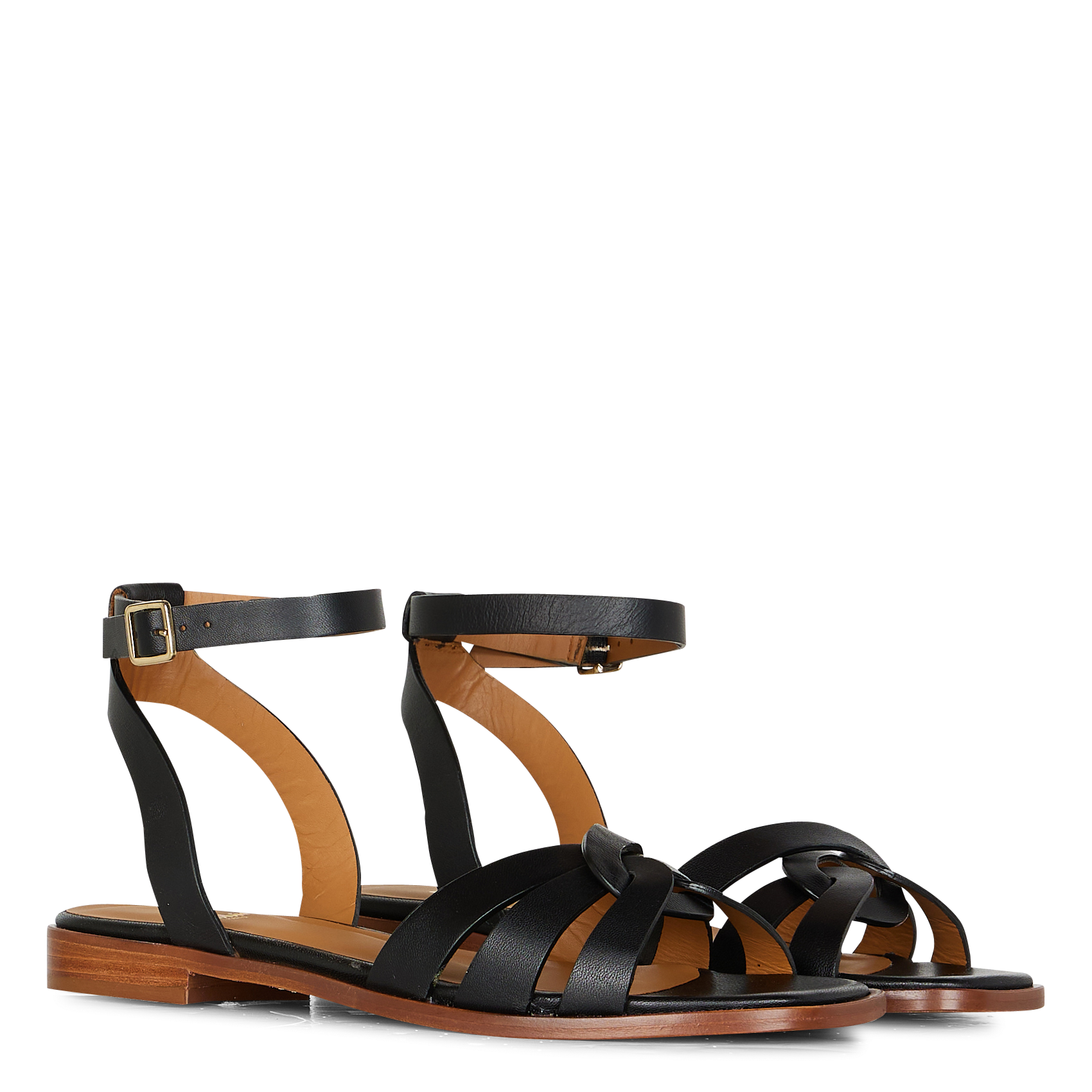 Sandales plates en cuir BOBBIES Noir