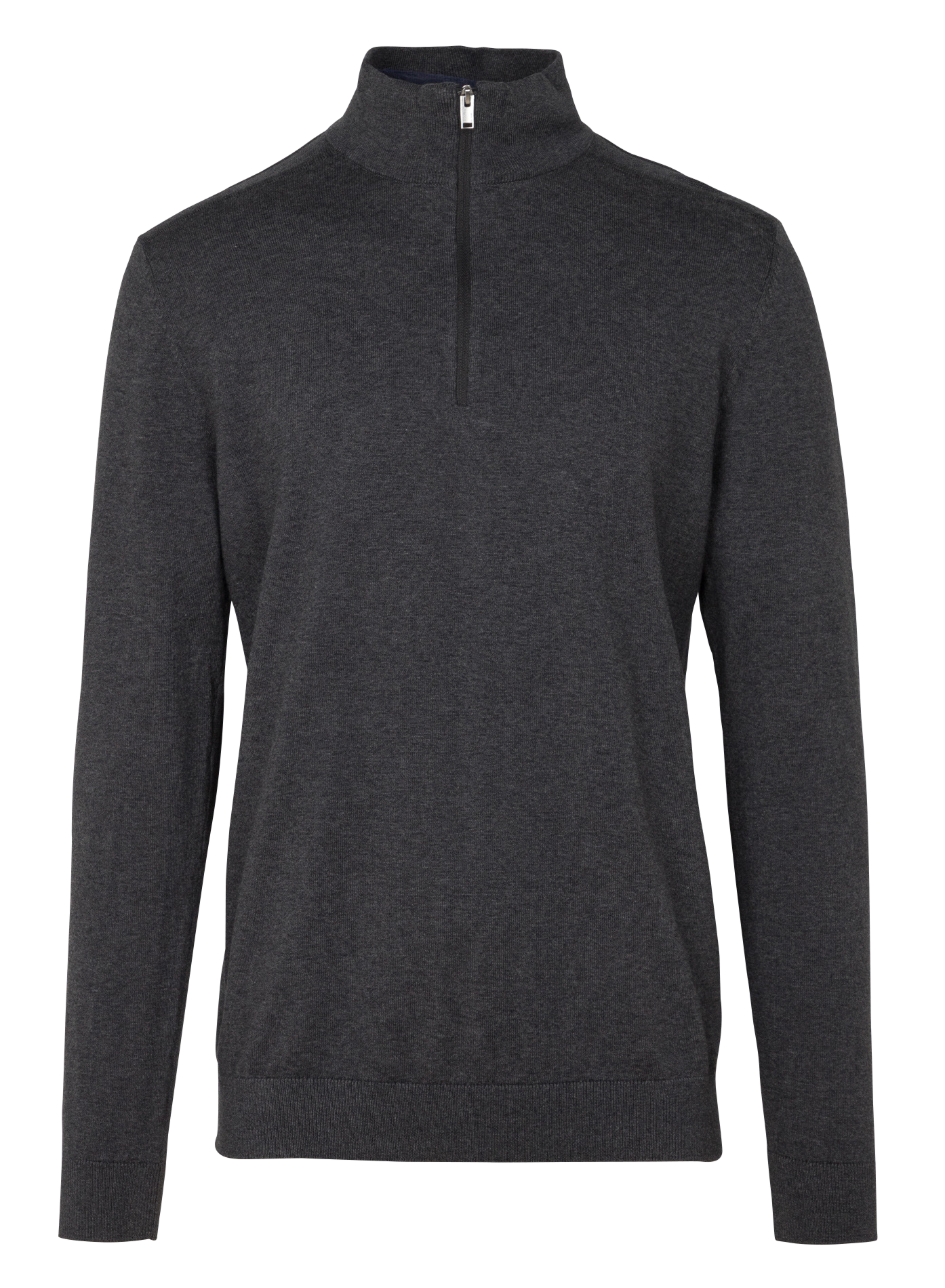 Regular-fit cotton sweater with zip-up high neck SELECTED Grey