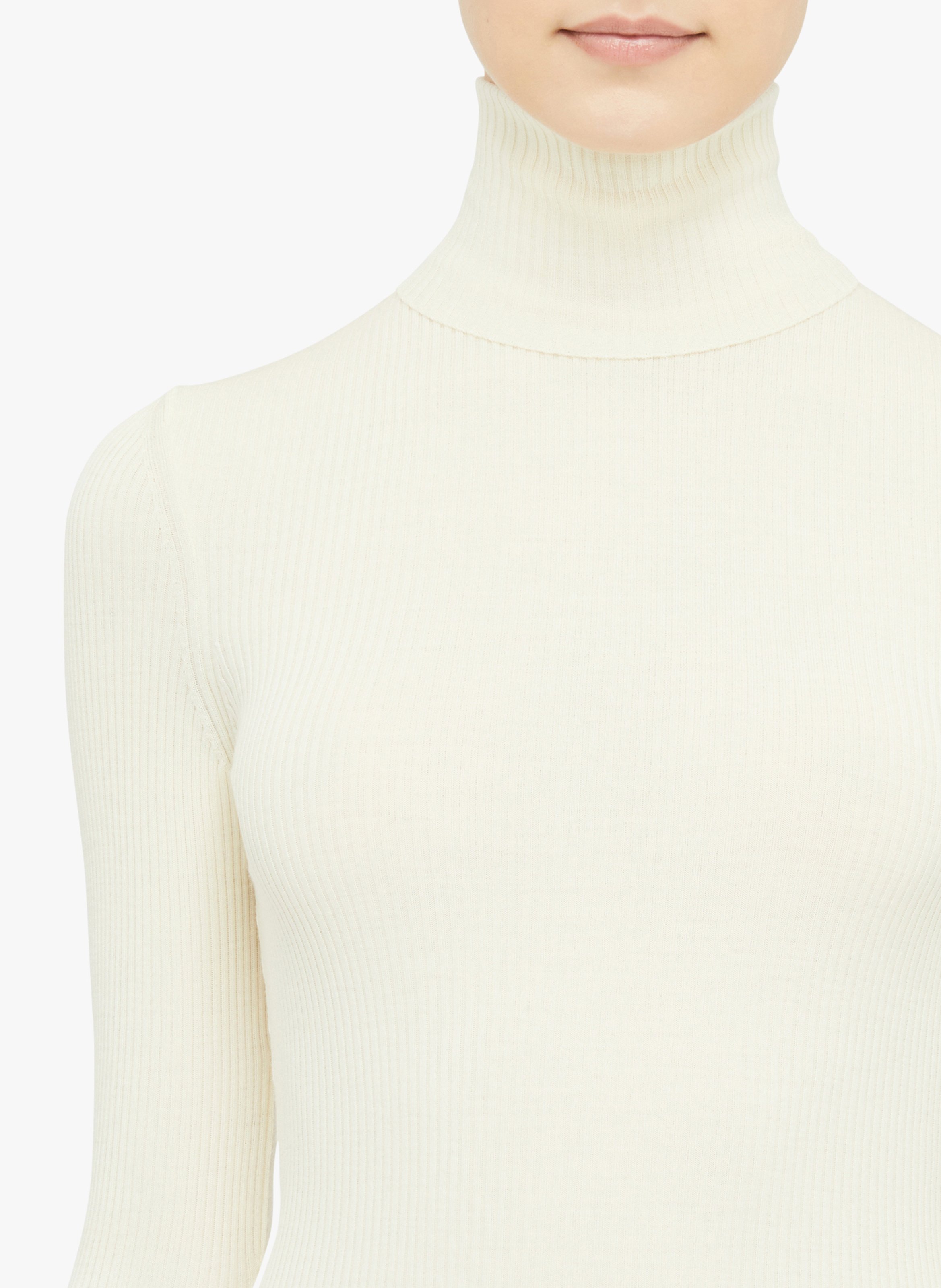 Pull col roulé côtelé en laine  WOLFORD Beige