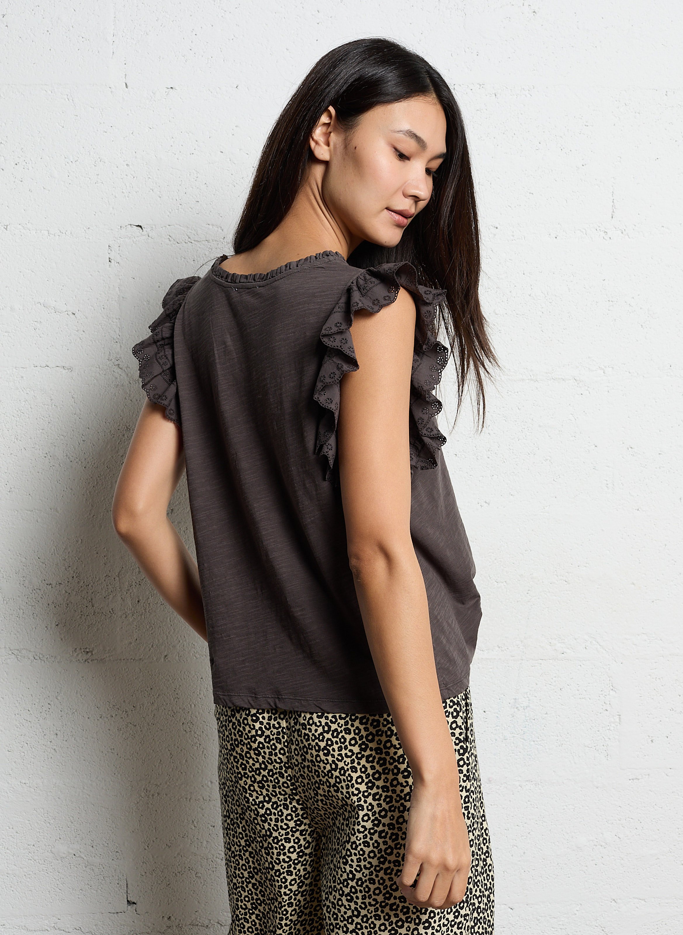 Tee-shirt col rond en coton EMILE ET IDA Noir