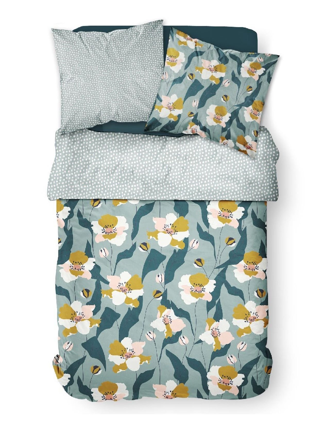 Floral printed cotton bedding set TODAY LINGE DE MAISON Blue