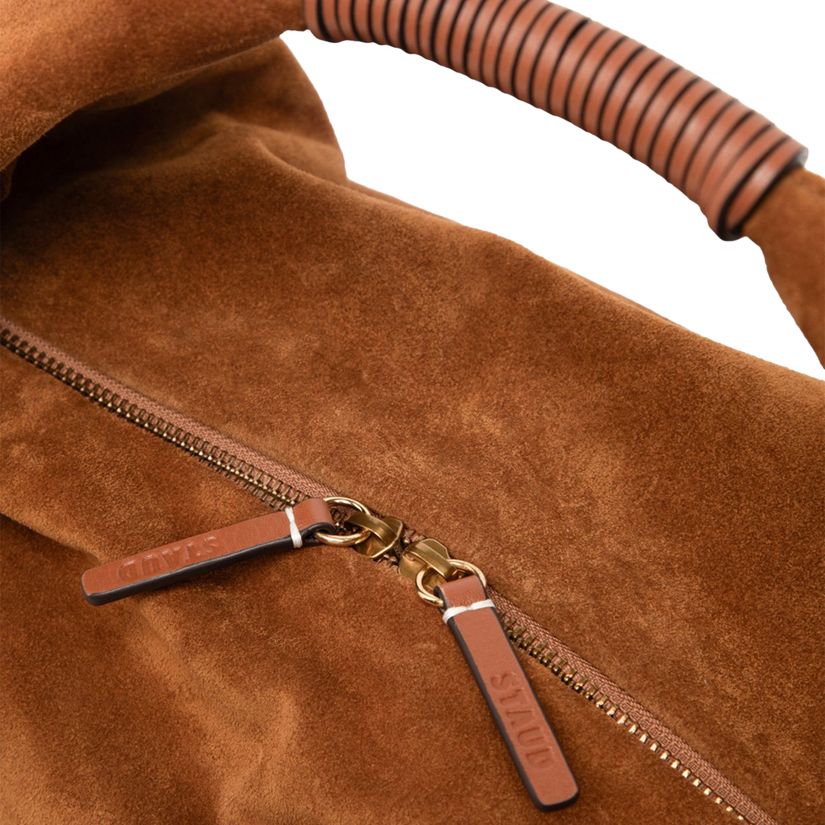 Velvet leather handbag STAUD Brown