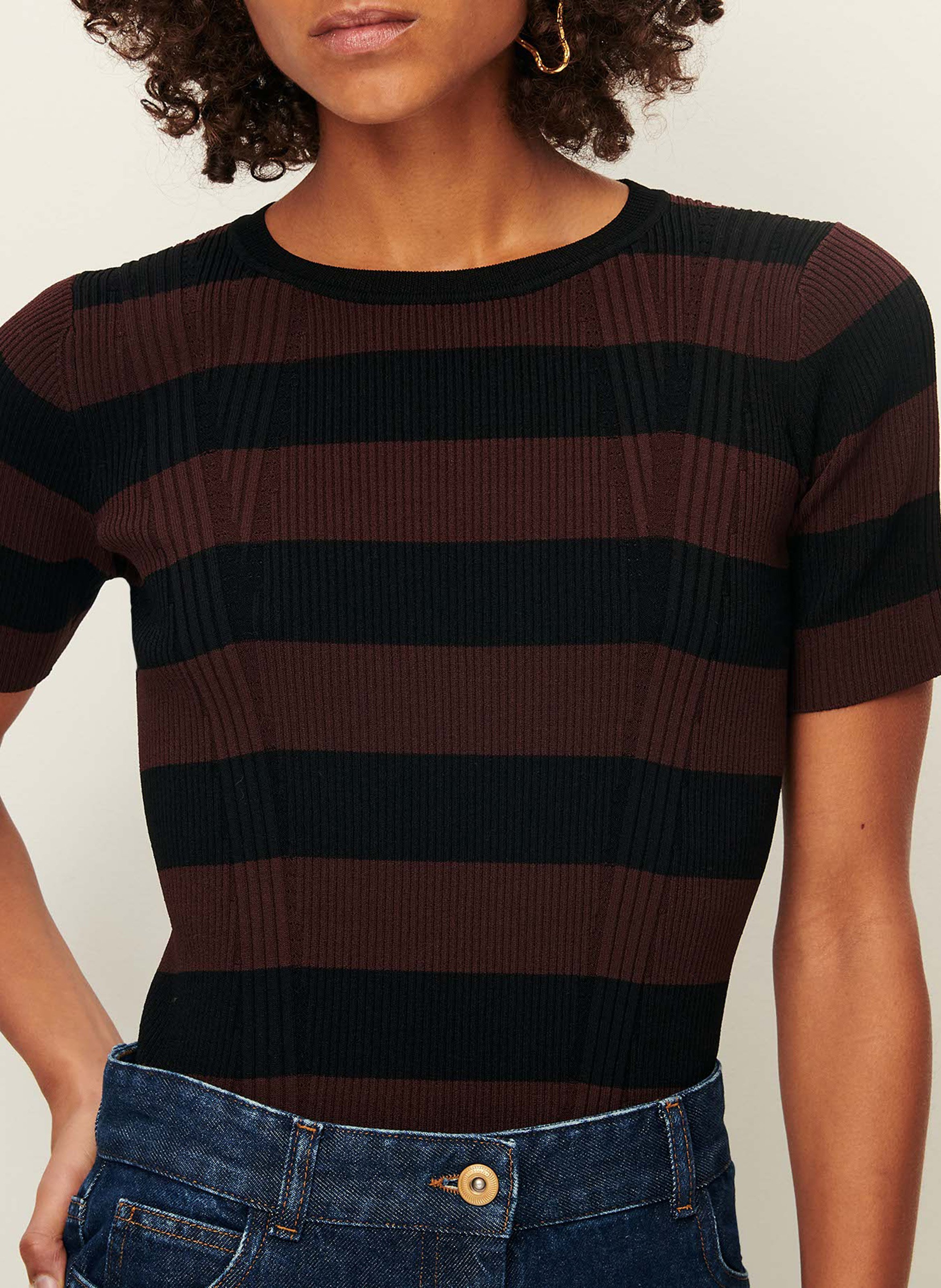 Tee-shirt ajusté en maille rayée SESSUN Noir