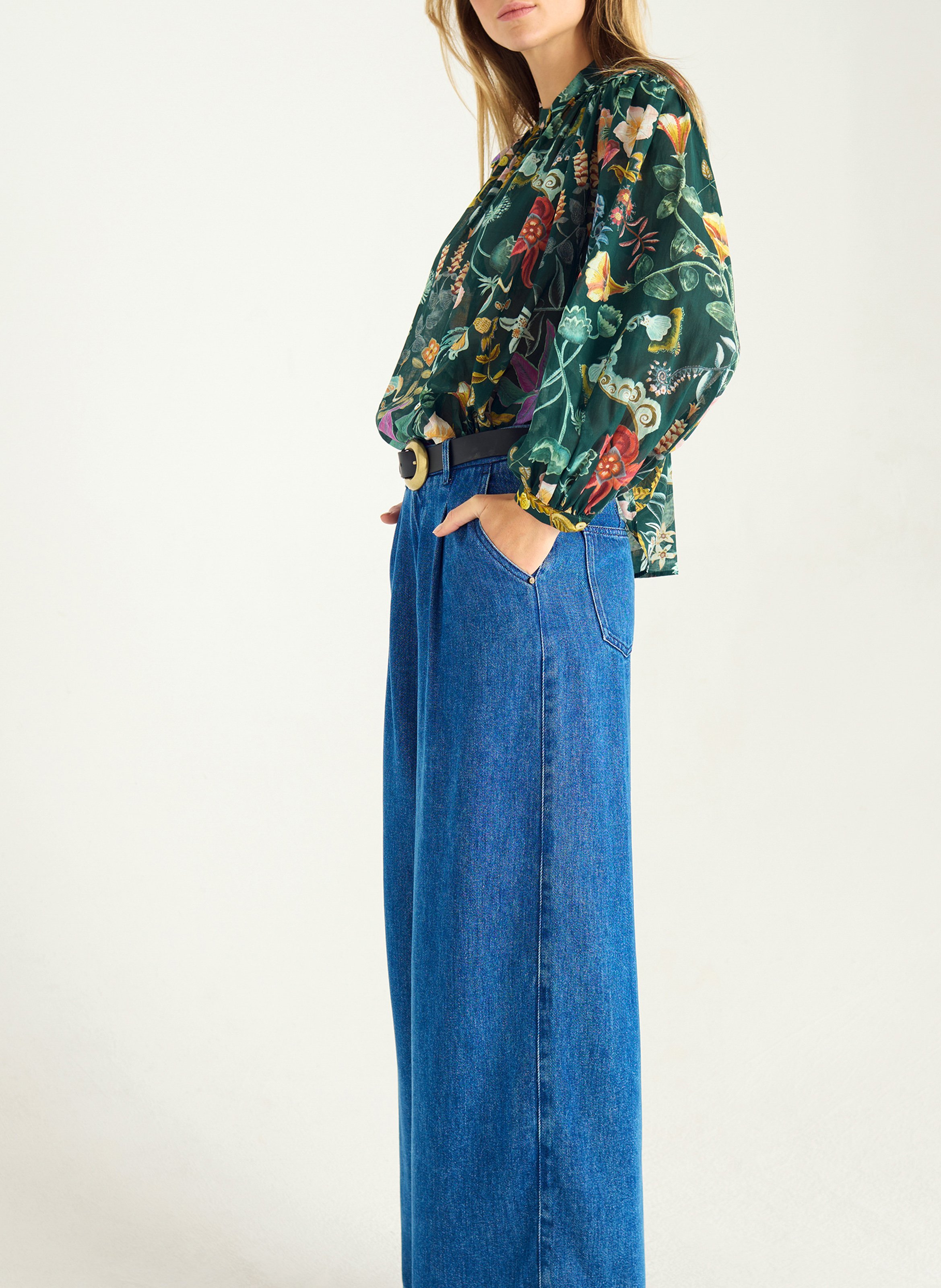 Chemise ample col rond imprimée COTELAC Vert