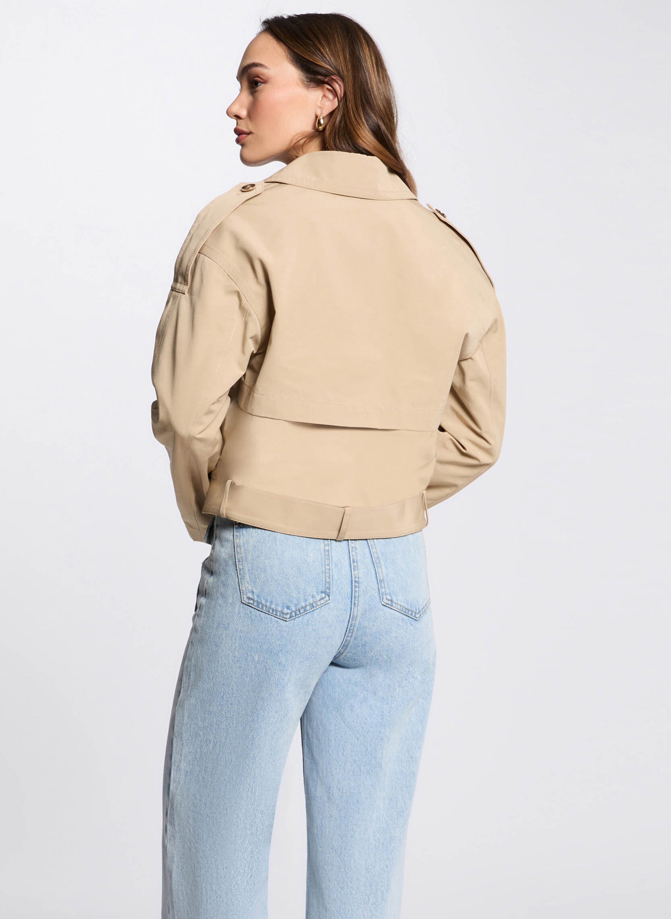 Short buttoned trench coat with belt MORGAN Beige