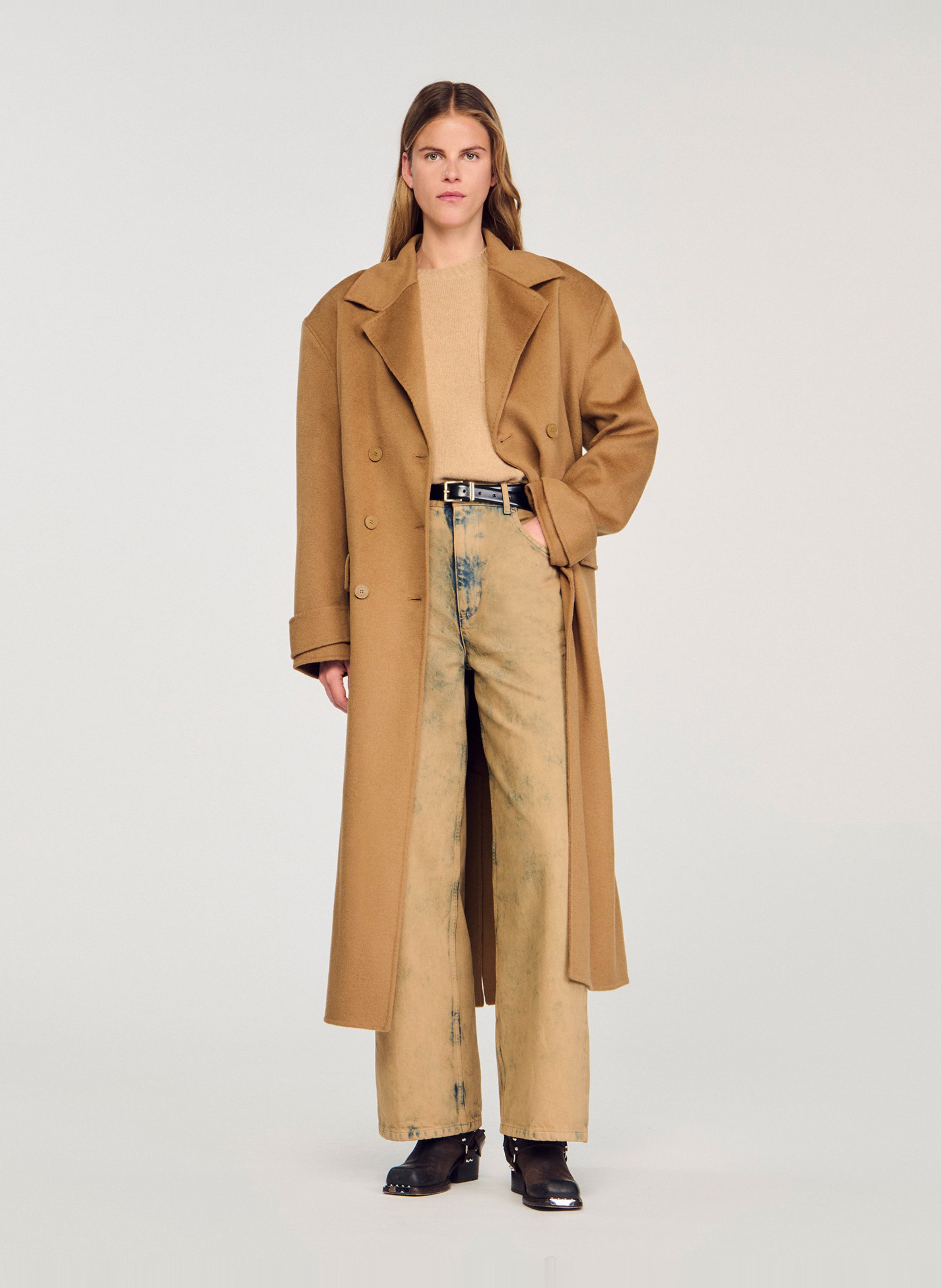 Jas met sjaalkraag van wol SANDRO Bruin