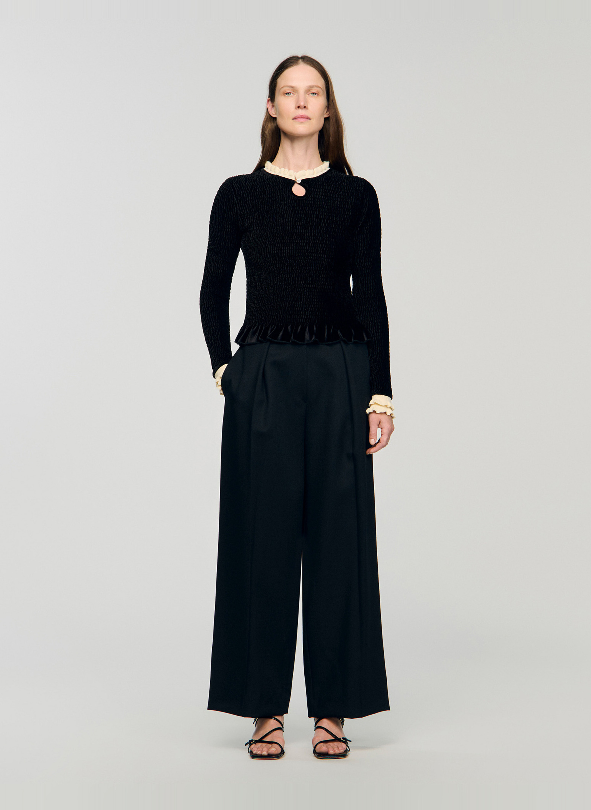 Round-neck ruffled T-shirt SANDRO Black