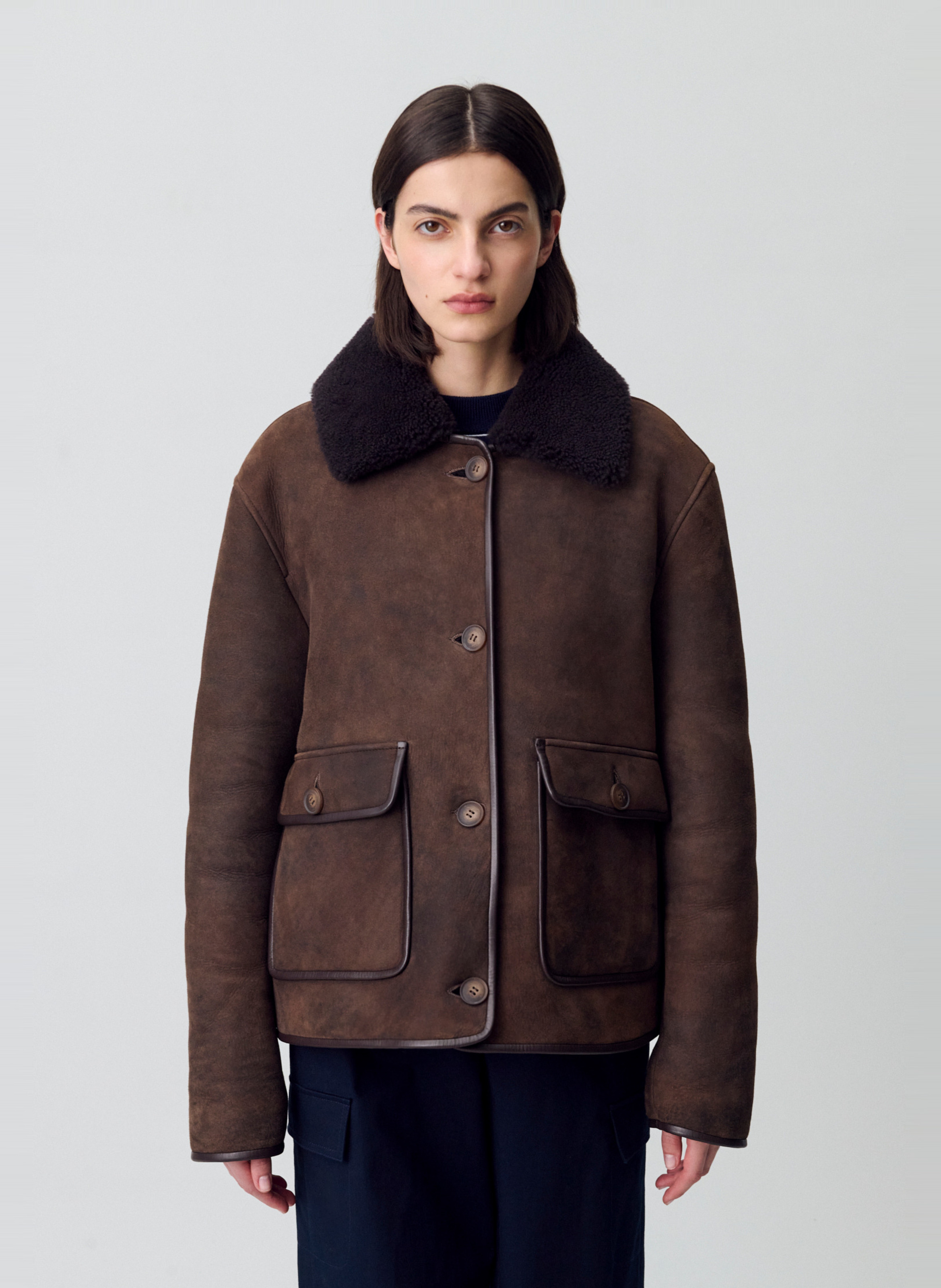 Veste oversize col classique en cuir CLAUDIE PIERLOT Marron