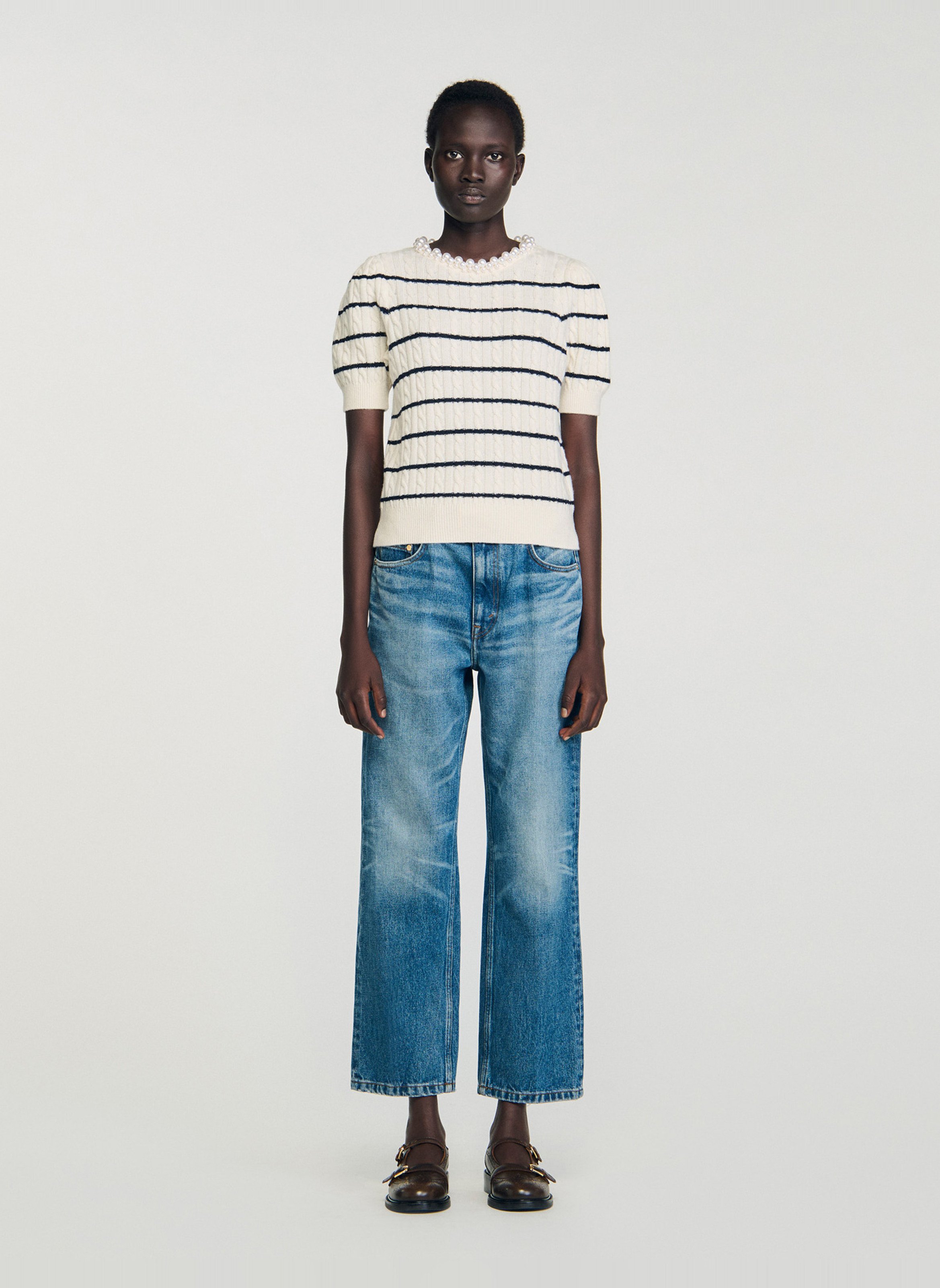 Pull col rond en laine mélangée SANDRO Blanc