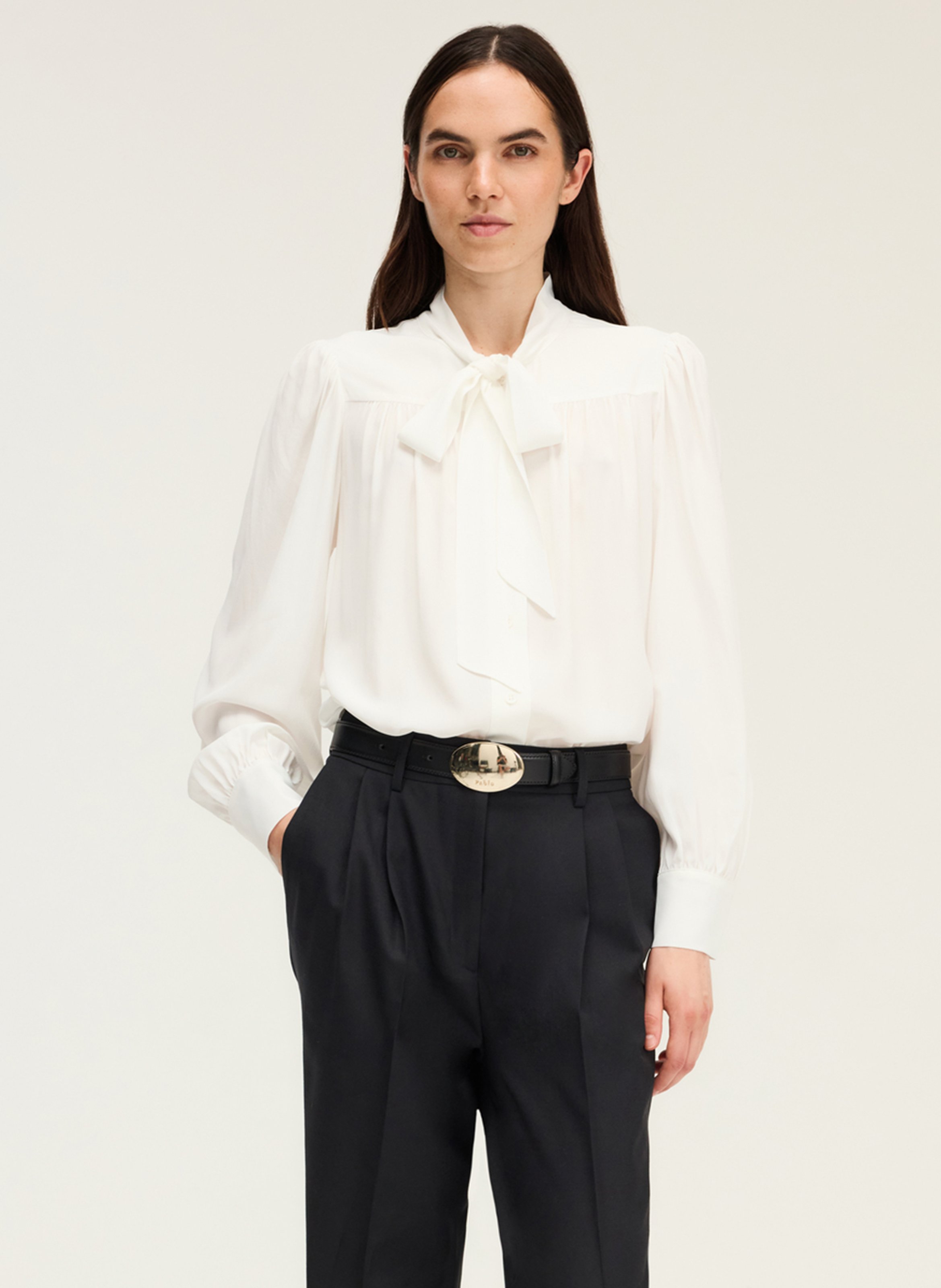 Chemise droite col lavallière PABLO Beige