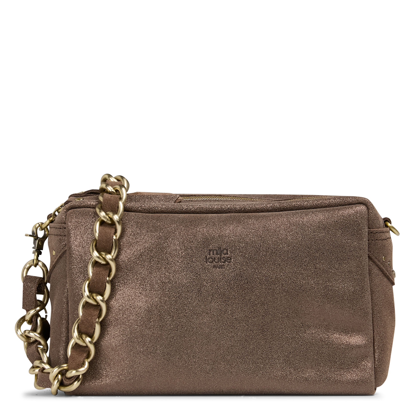 Umhängetasche aus Spaltleder in Metallic-Optik MILA LOUISE Khaki