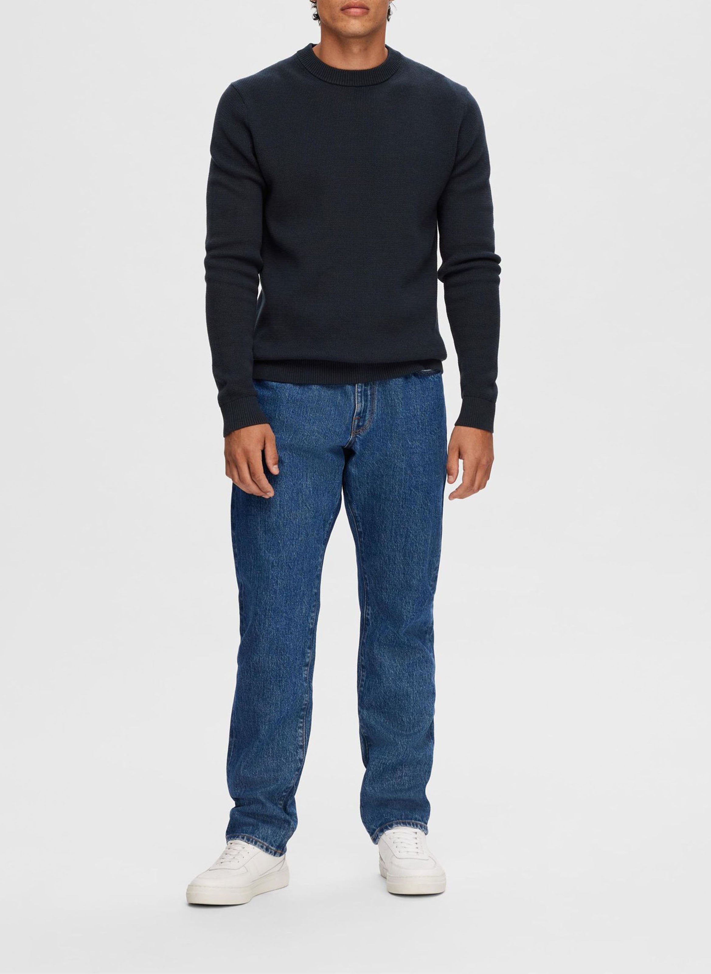 Pull col rond en coton bio  SELECTED Bleu