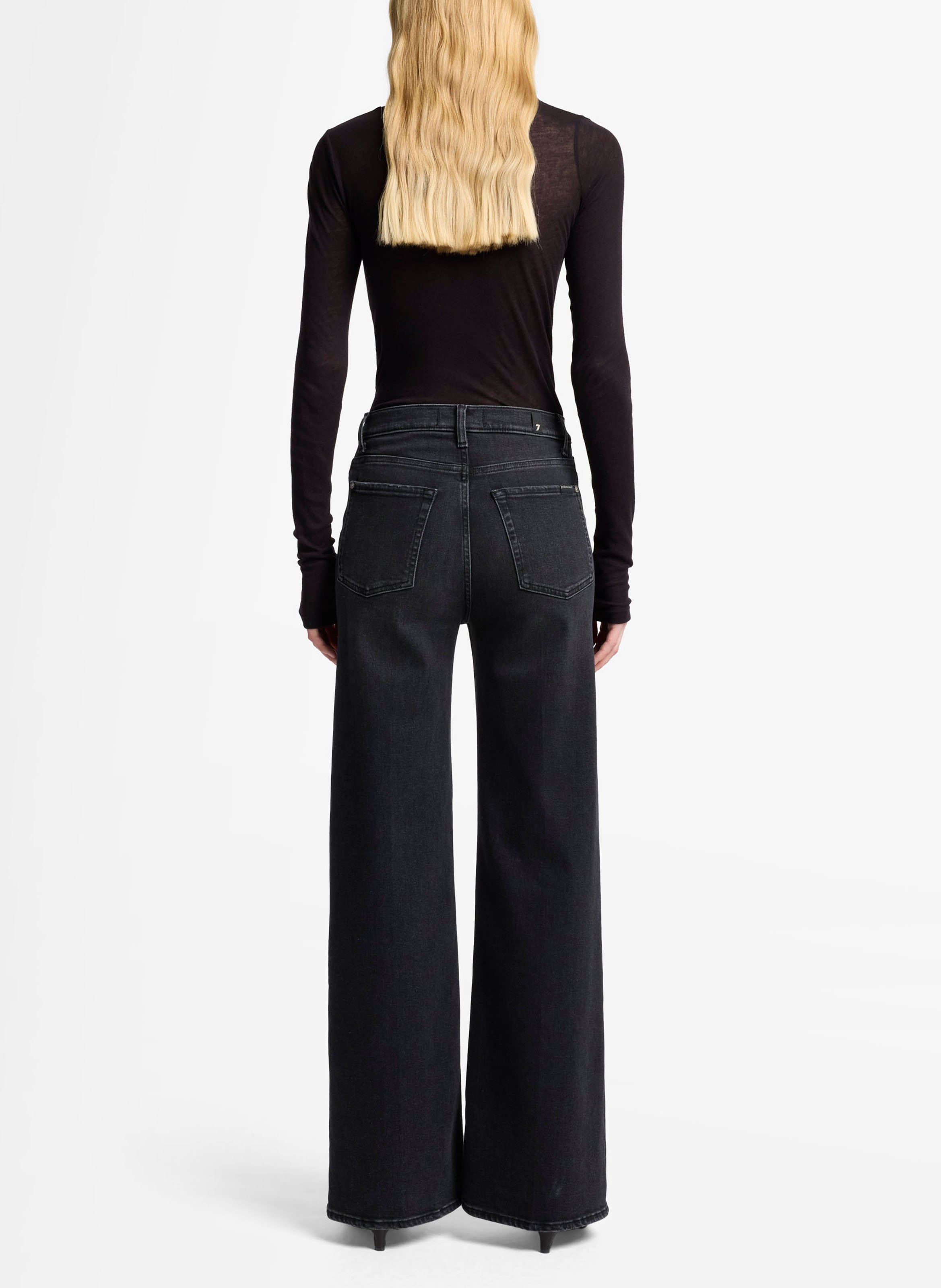 Wijde hoge taille jeans uni 7 FOR ALL MANKIND Zwart
