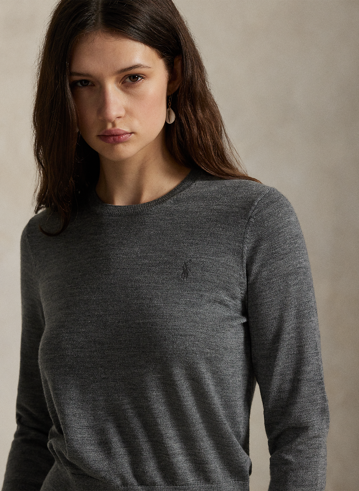 Pull col rond en laine POLO RALPH LAUREN Gris
