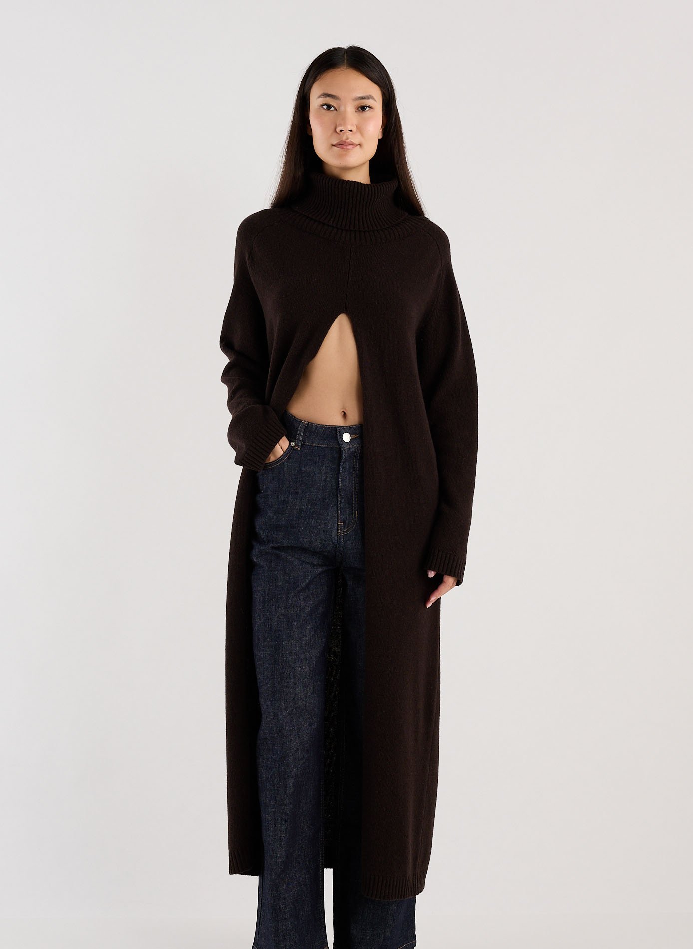 Gerade geschnittenes Maxikleid aus Wollmix mit Rollkragen SAISON 1865