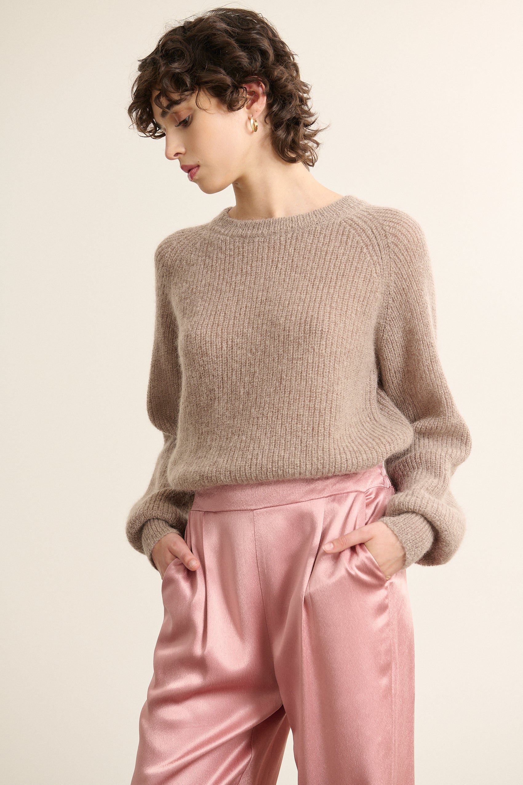 Buttoned round neck sweater GARANCE PARIS Beige