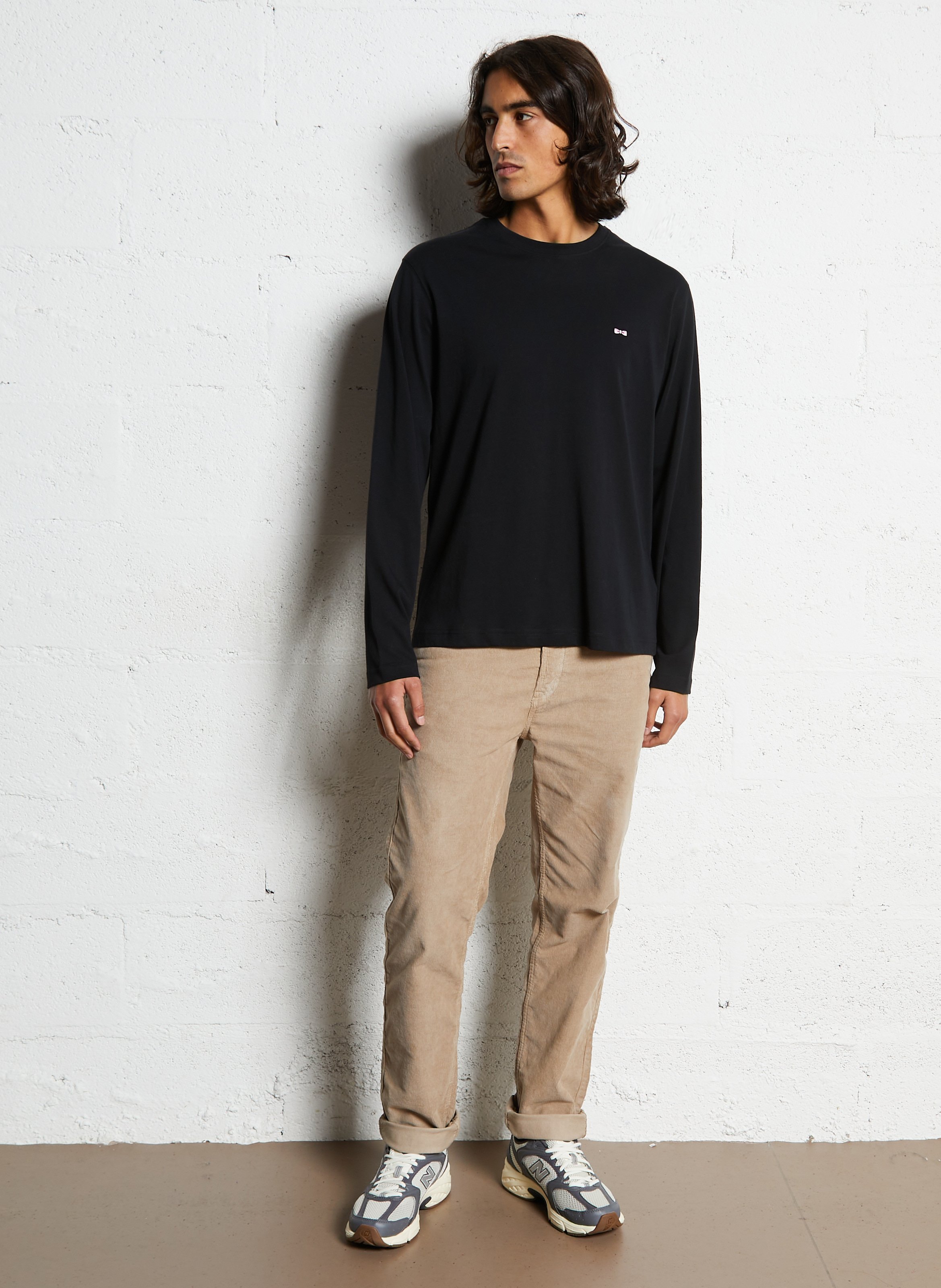 Tee-shirt droit col rond brodé en coton EDEN PARK Noir