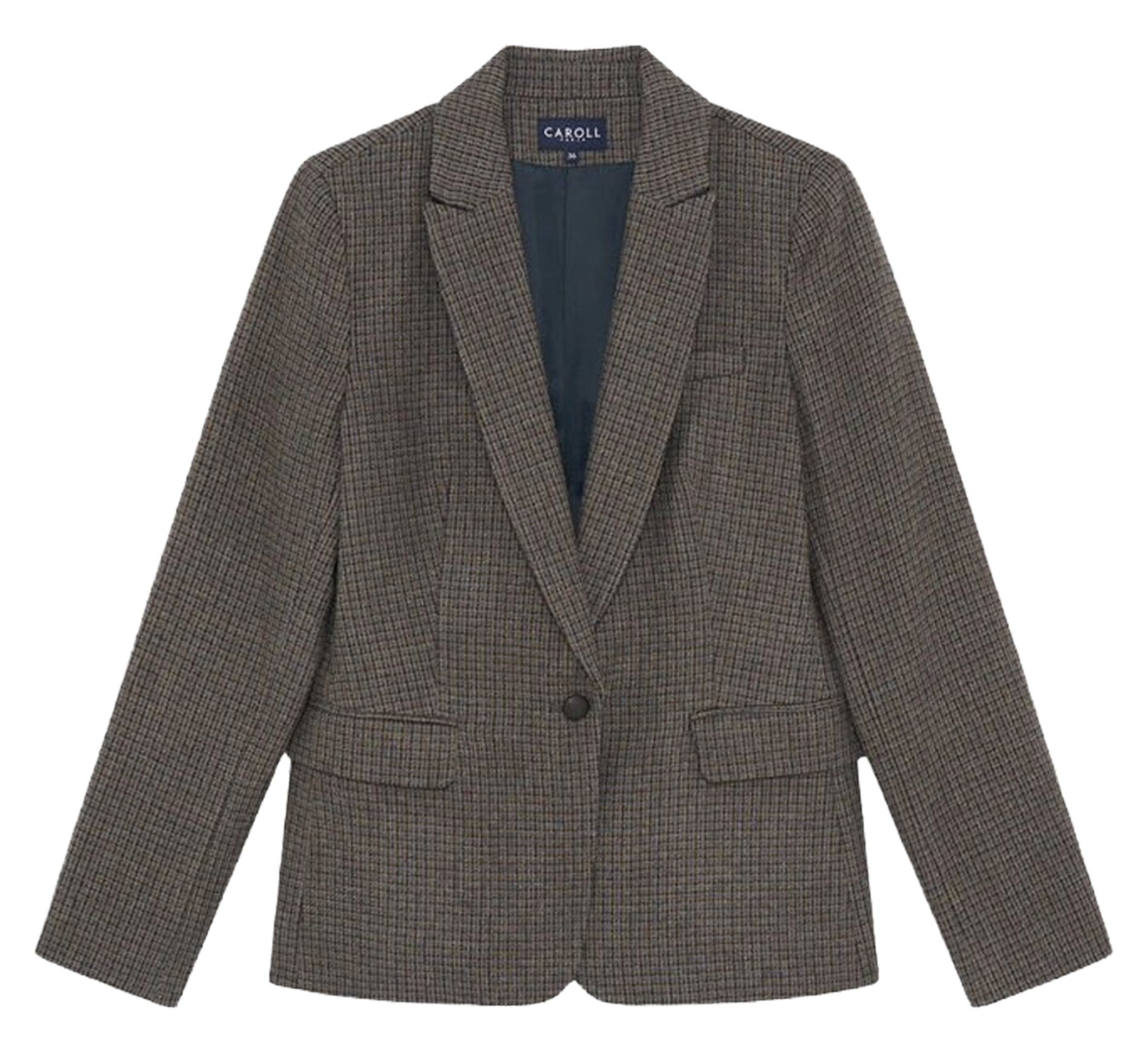 Printed straight-cut tailored wool blend jacket CAROLL Grey
