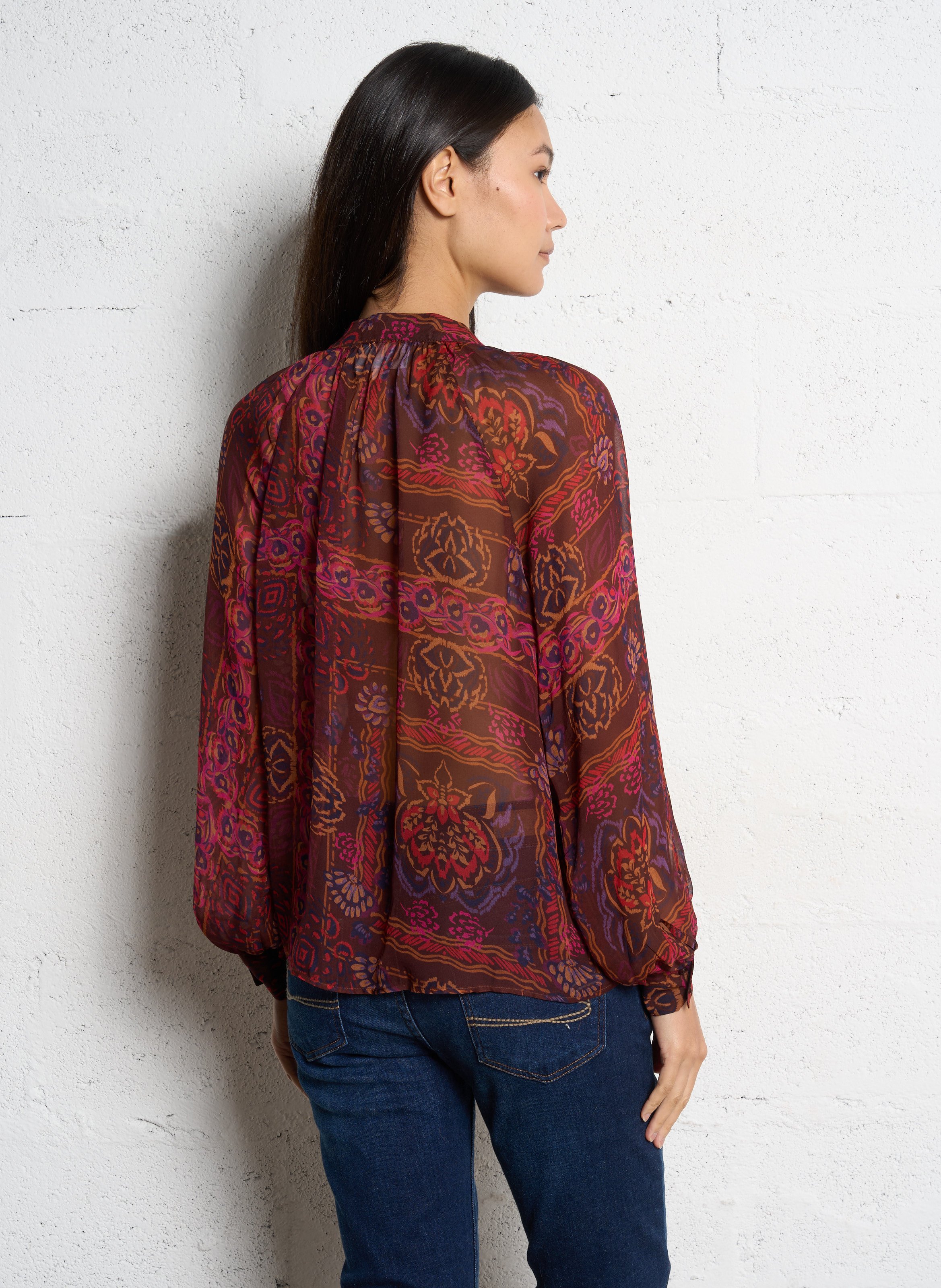 Blouse fluide transparente à motifs SUD EXPRESS Rouge