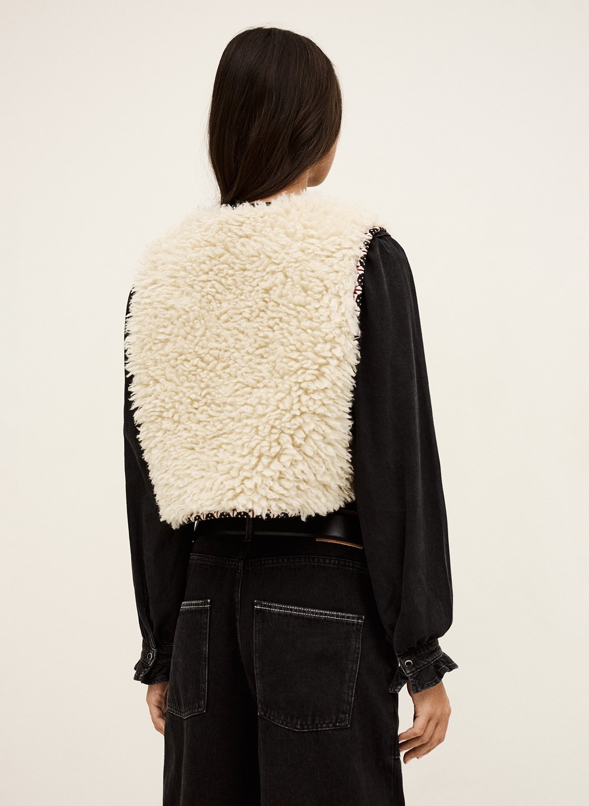 Korte jas van gekruld nepbont BA&SH Beige