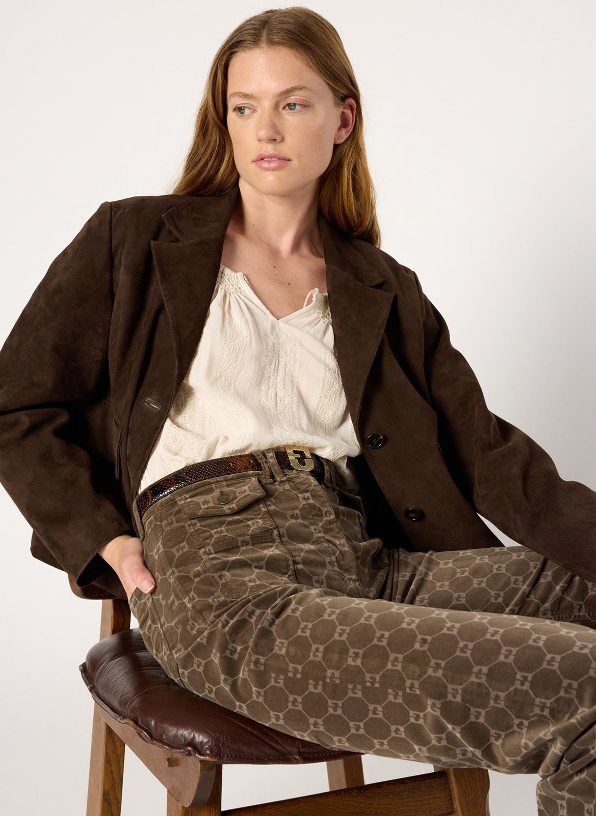 Jean flare en coton mélangé imprimé GERARD DAREL Marron