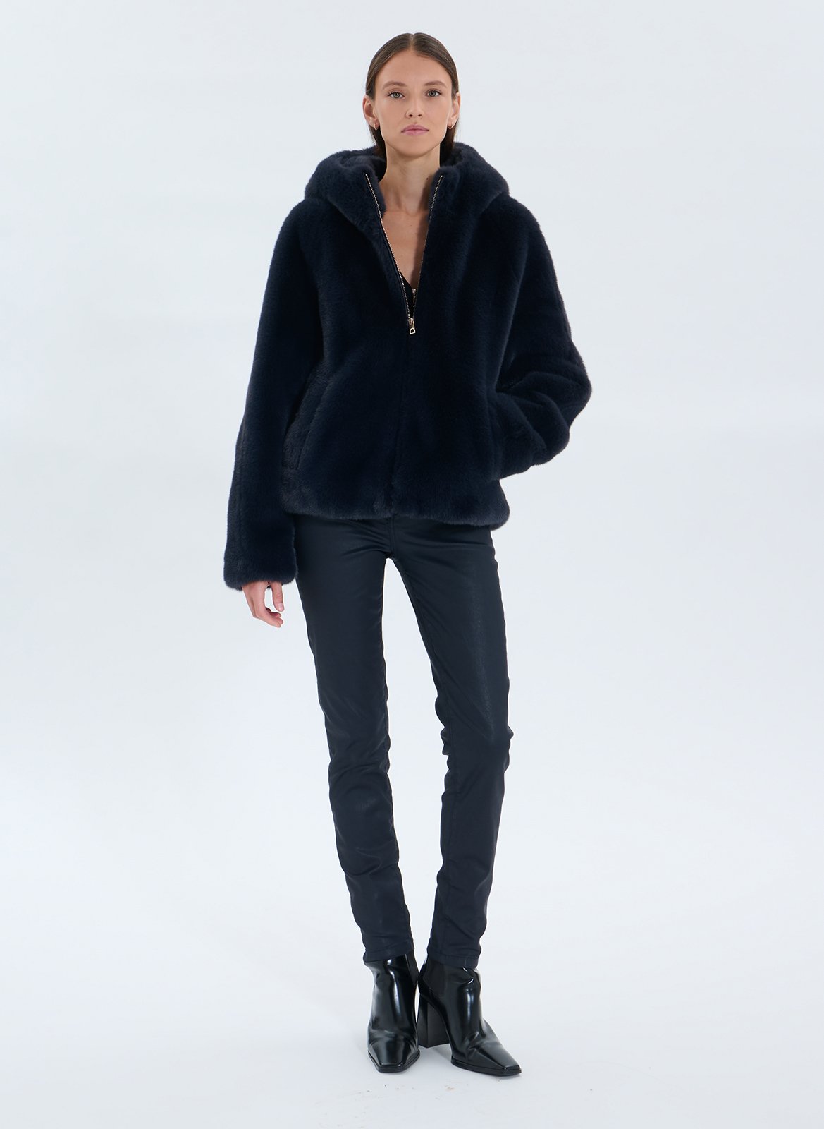 High neck coat with faux fur effect ZAPA Blue