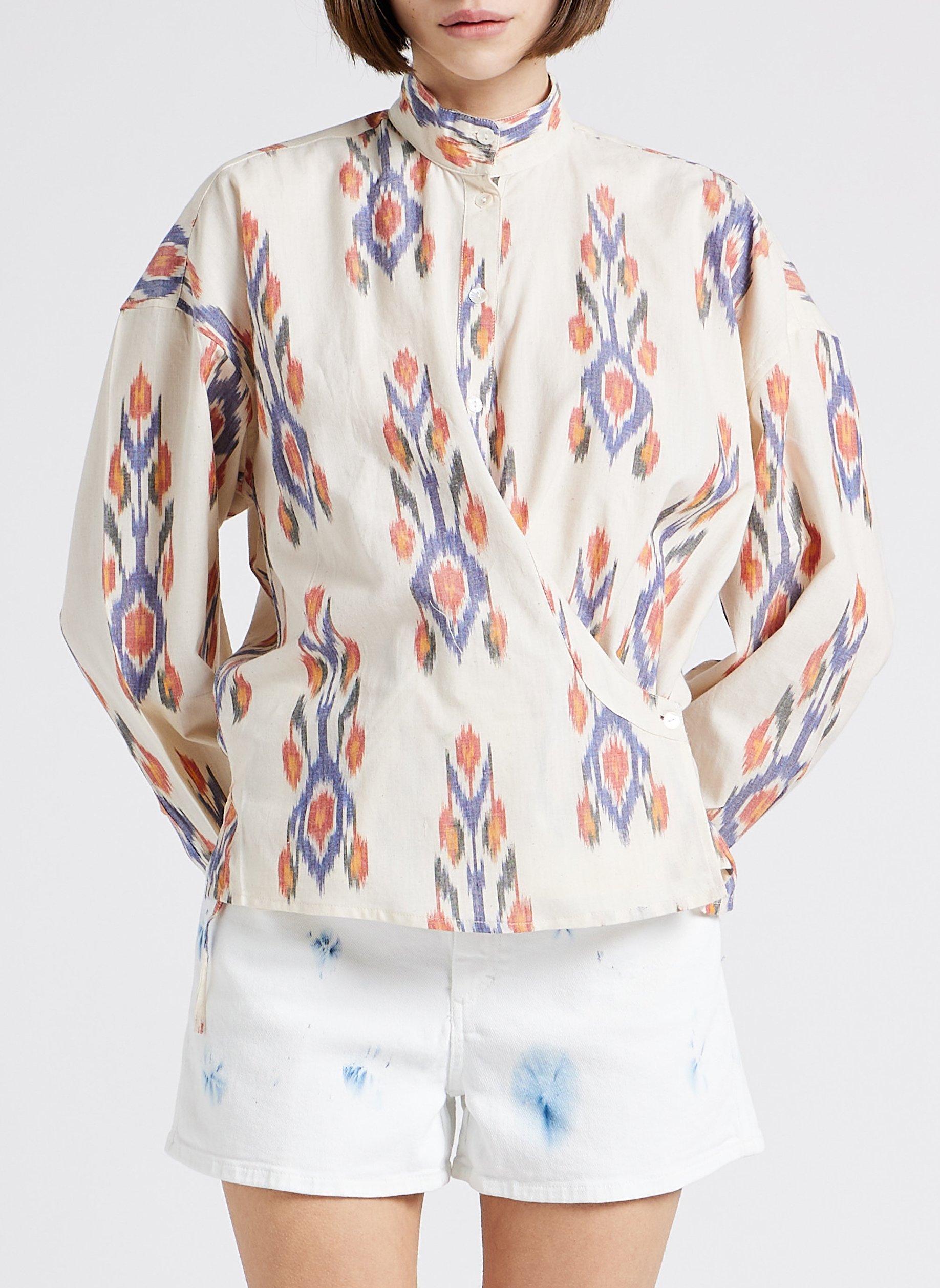 Top col montant imprimé en coton V DE VINSTER Beige