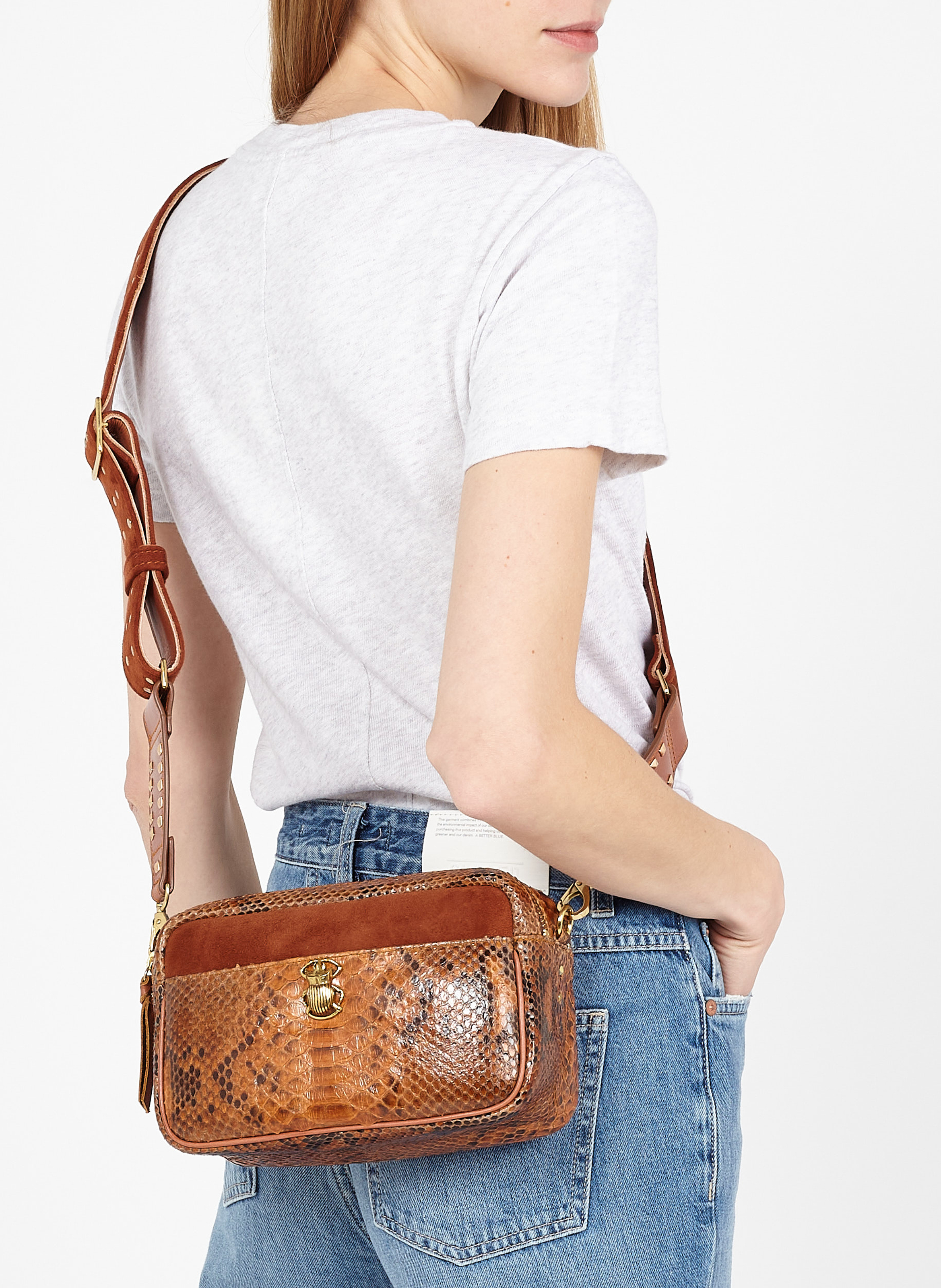 Snakeskin leather shoulder bag CLARIS VIROT Brown