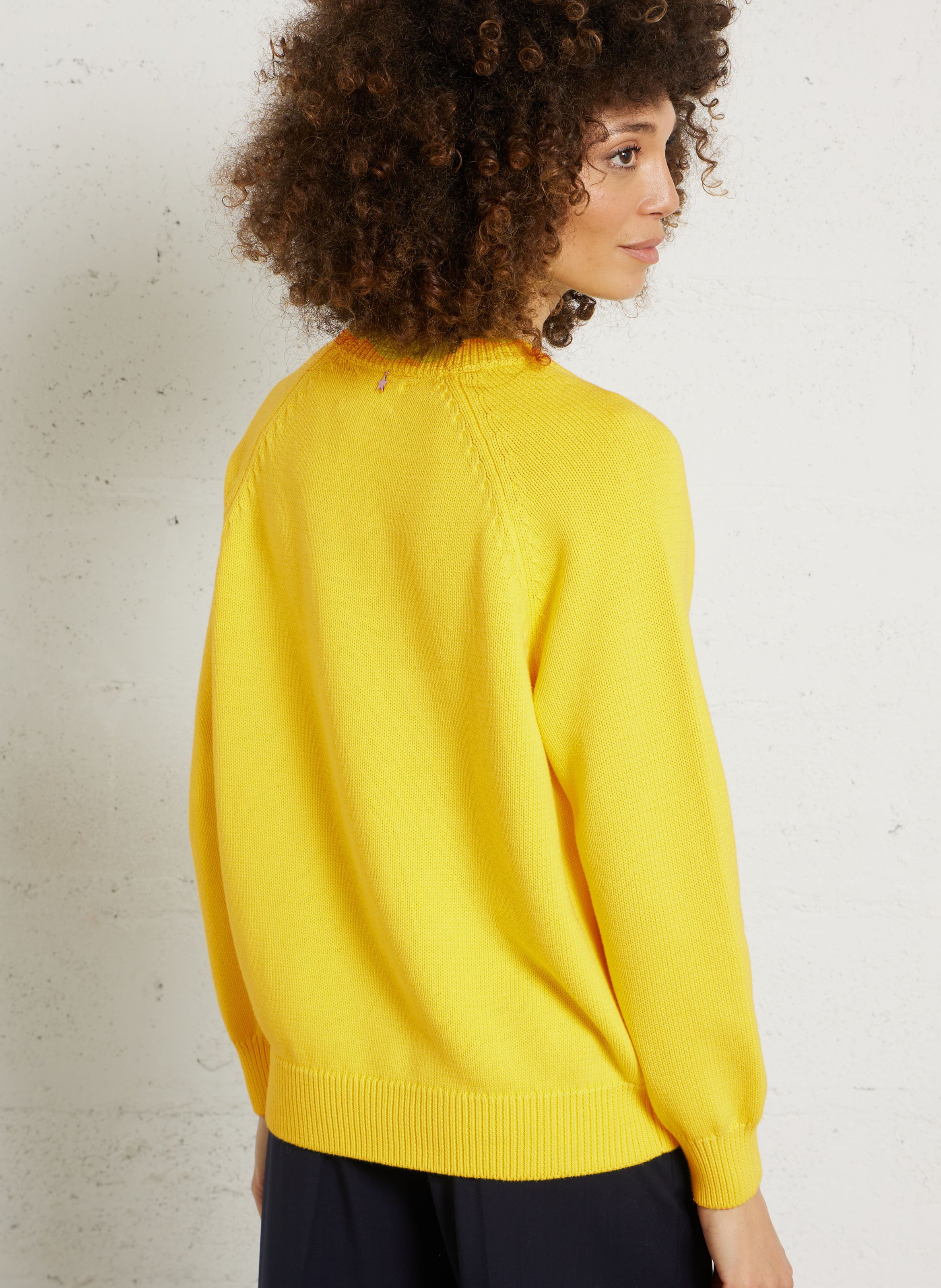 Straight cotton sweater with round neck SUD EXPRESS Yellow