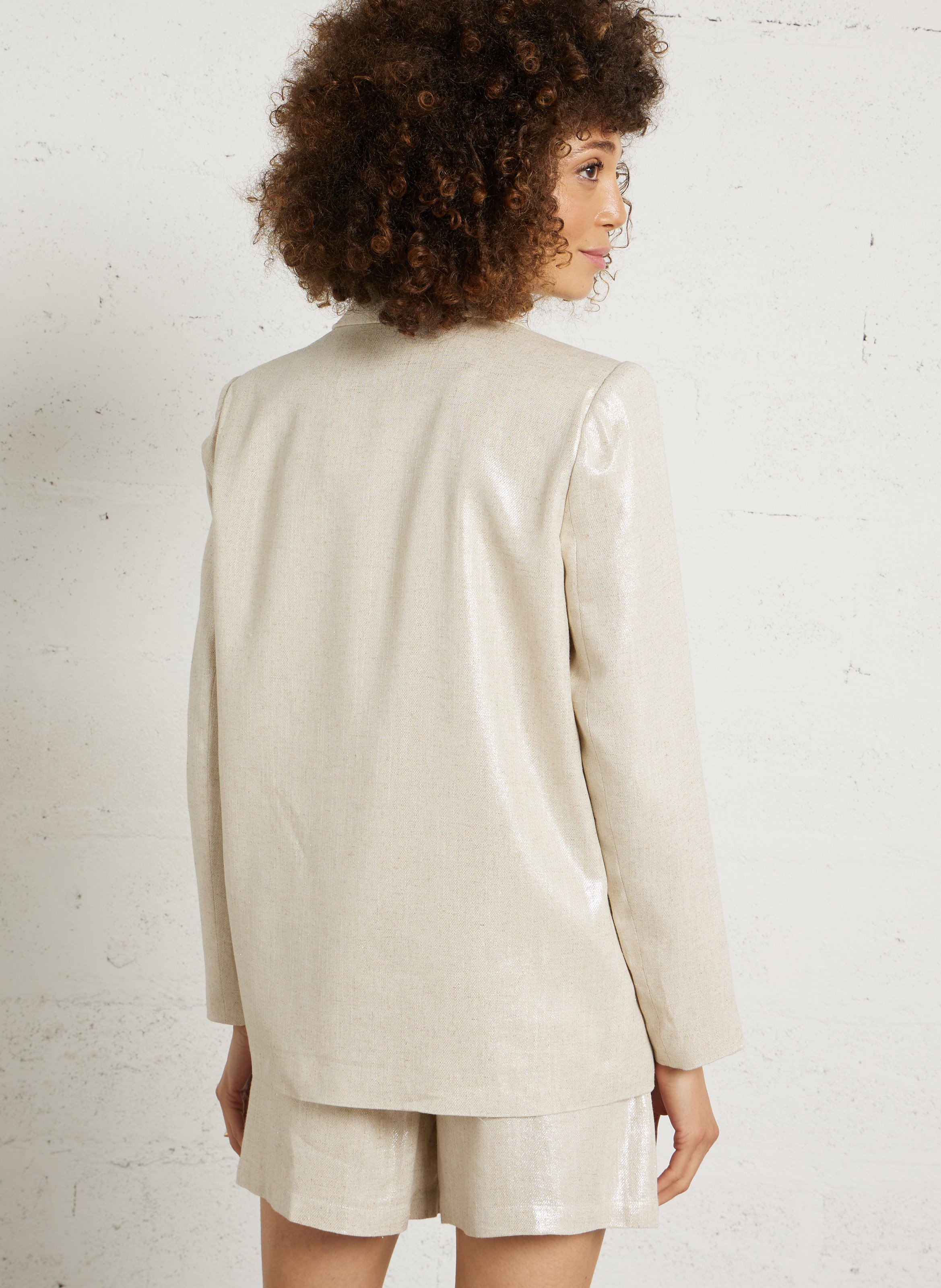 Veste droite col tailleur métallisée SEE U SOON Beige
