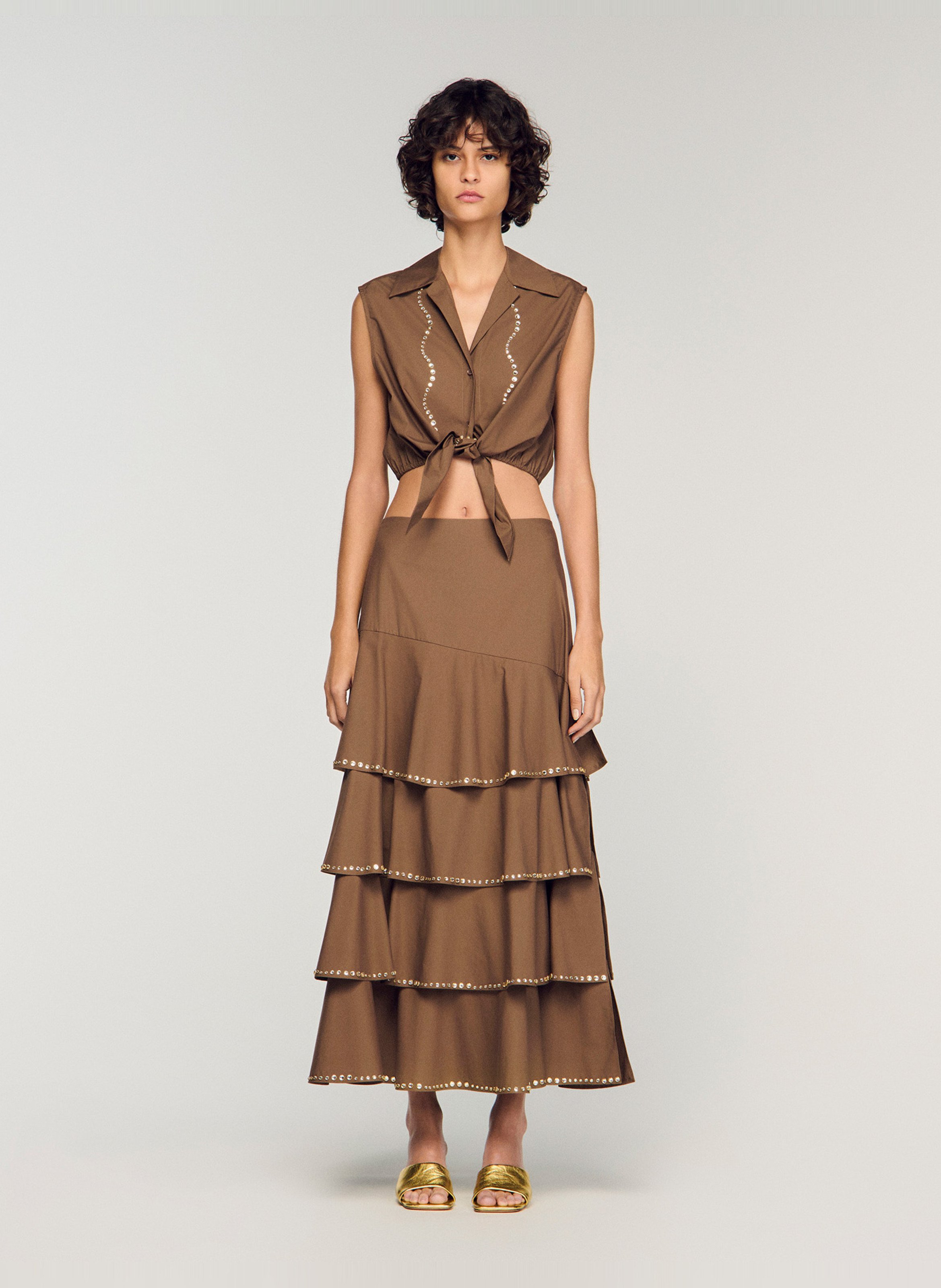 Short cotton crop top SANDRO Brown