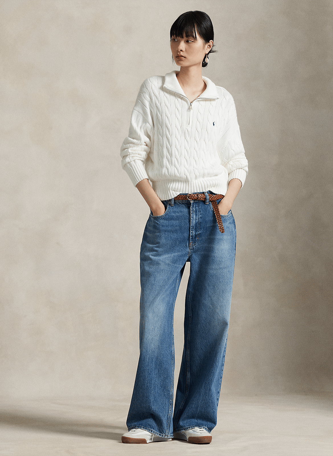 Baumwoll-Pullover mit Reißverschluss am Kragen POLO RALPH LAUREN Weiss