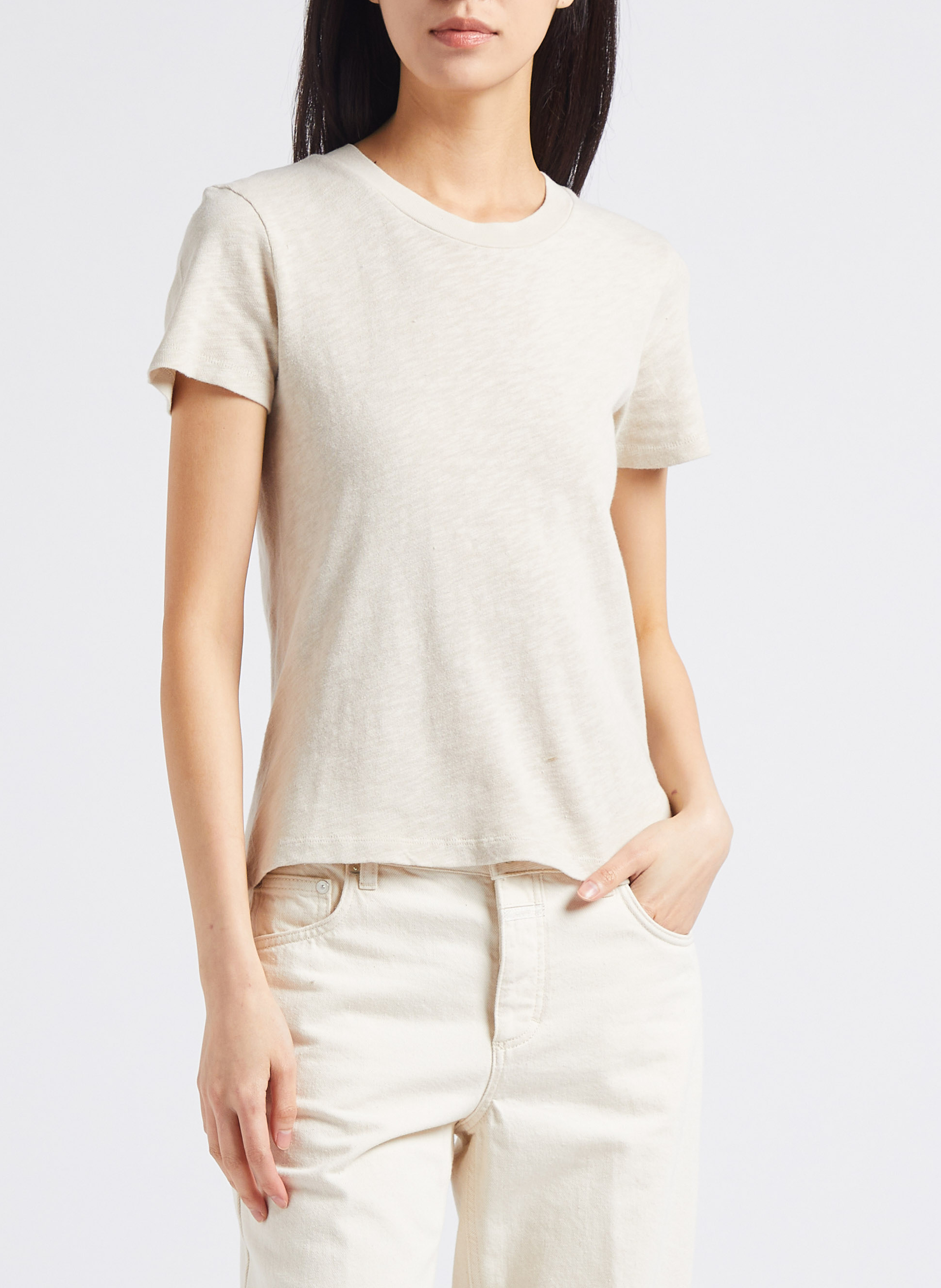 Tee-shirt col rond droit en coton AMERICAN VINTAGE Beige