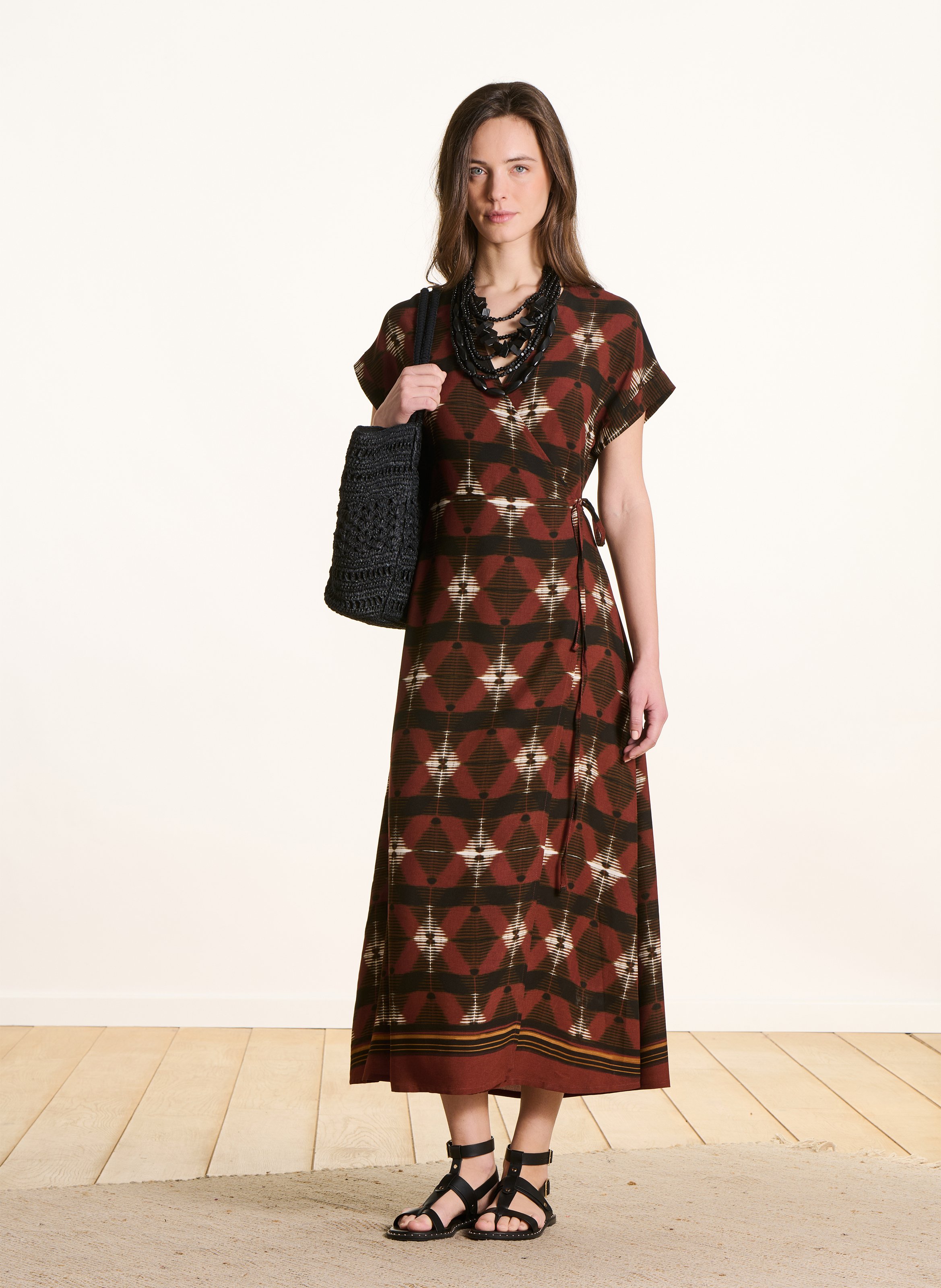 Robe longue évasée col V LA FEE MARABOUTEE Braun