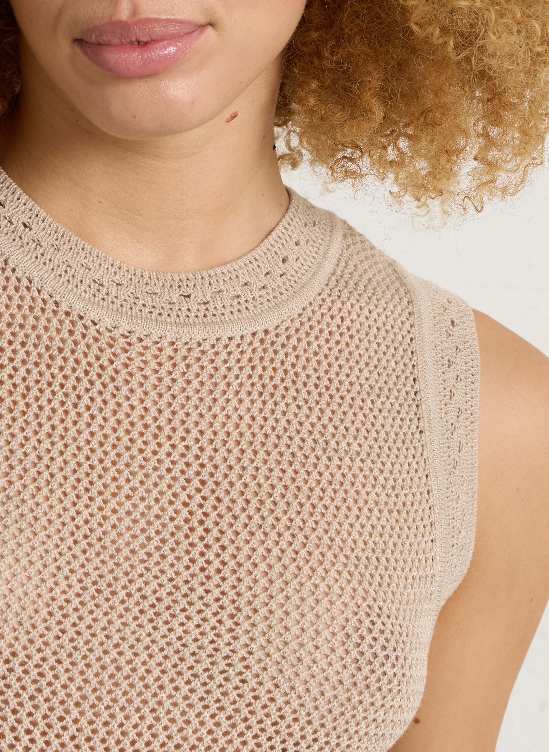 Gerade geschnittenes Tanktop mit Rundhalsausschnitt aus Wollmischung SUD EXPRESS Beige