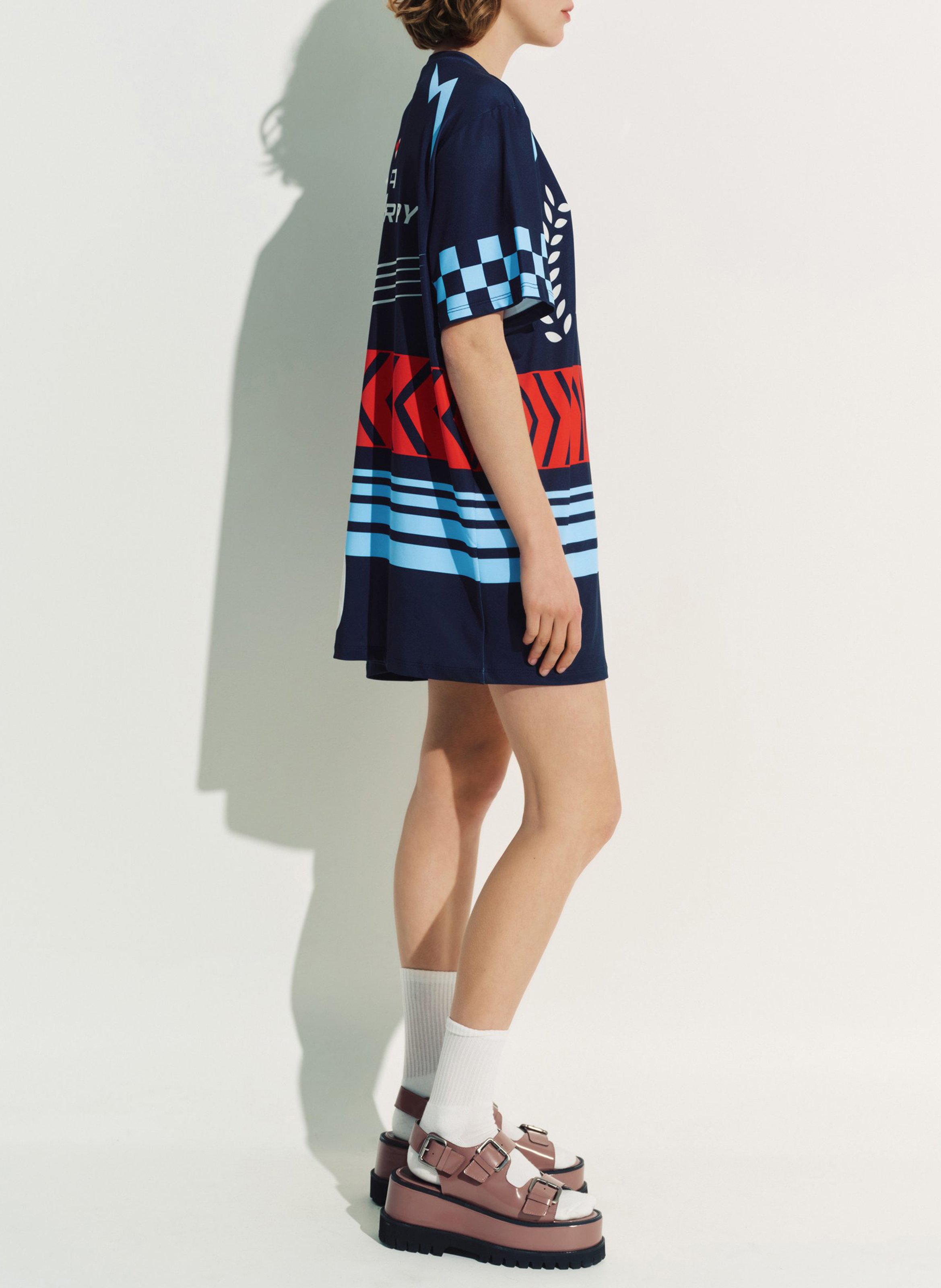 Kurzes Oversize-Kleid mit Print ESSENTIEL ANTWERP Blau