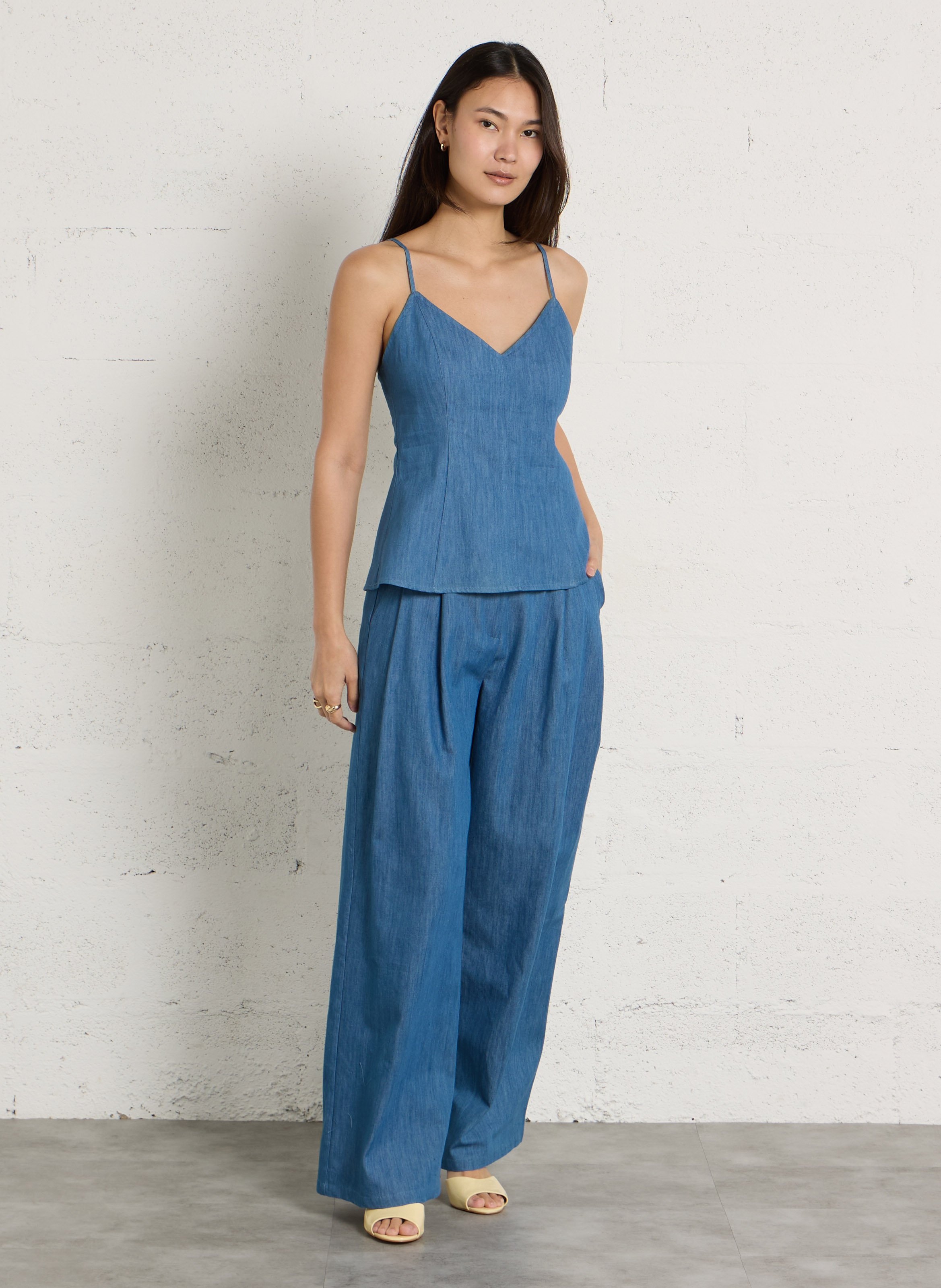 Pantalon large taille haute en coton LA PETITE ETOILE Bleu